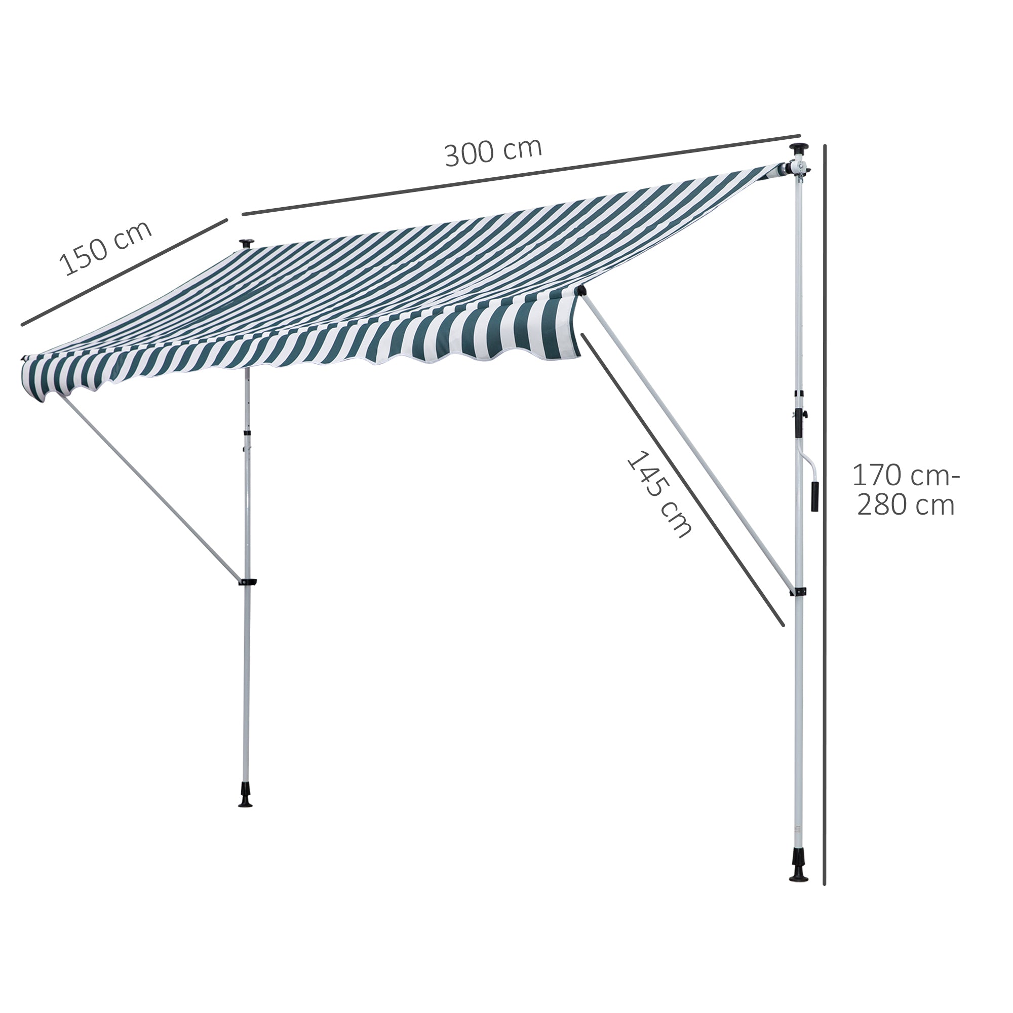 Outsunny Toldo Manual Retráctil Toldo para Balcón con Altura Ajustable Manivela y Protección Solar para Terraza Jardín Verde