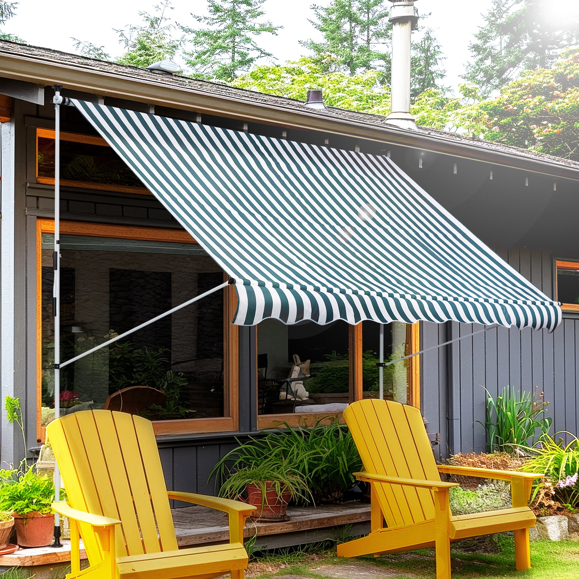 Outsunny Toldo Manual Retráctil Toldo para Balcón con Altura Ajustable Manivela y Protección Solar para Terraza Jardín Verde