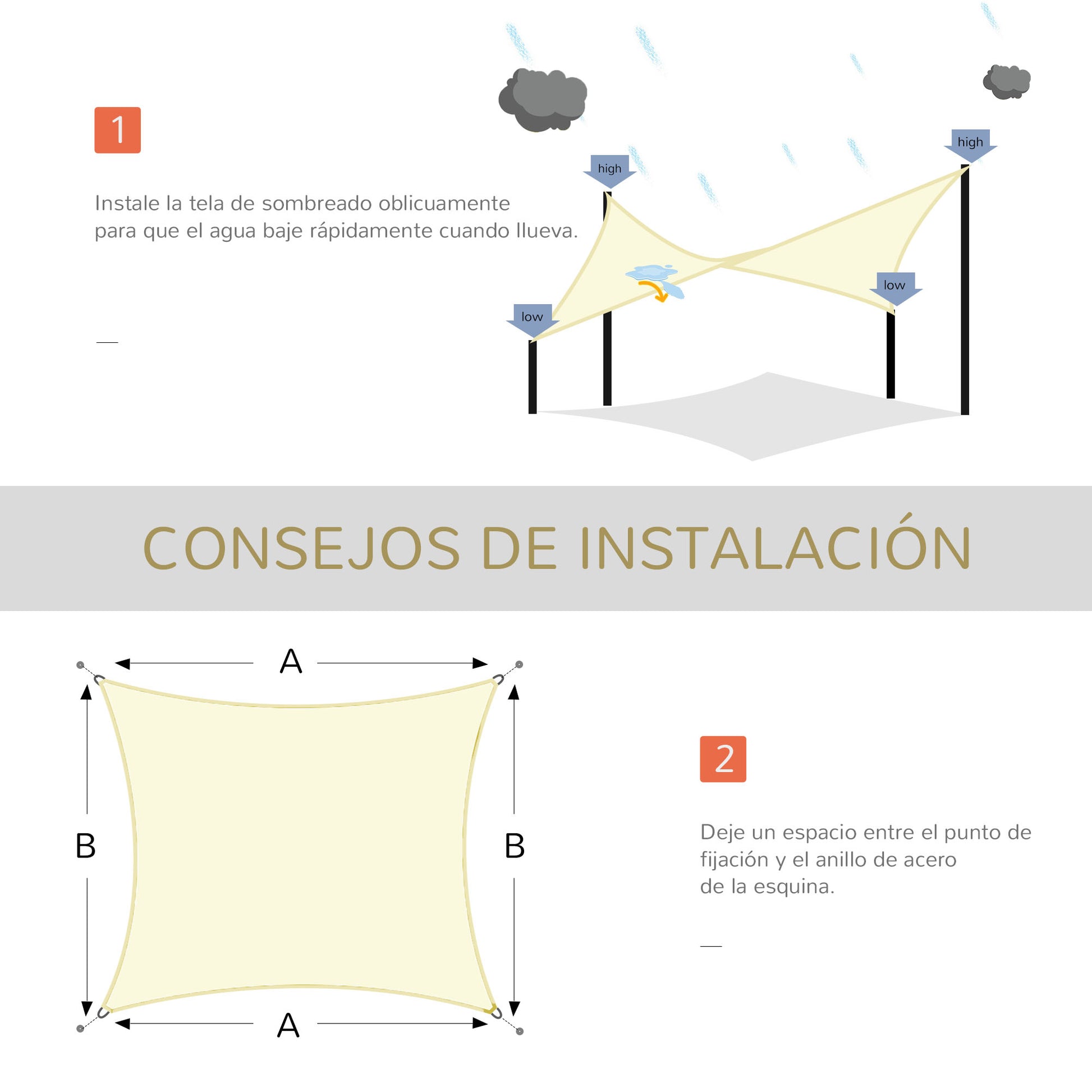 Outsunny - Toldo vela Rectangular (varios tamaños y colores), tamaño 3x4m, color crema