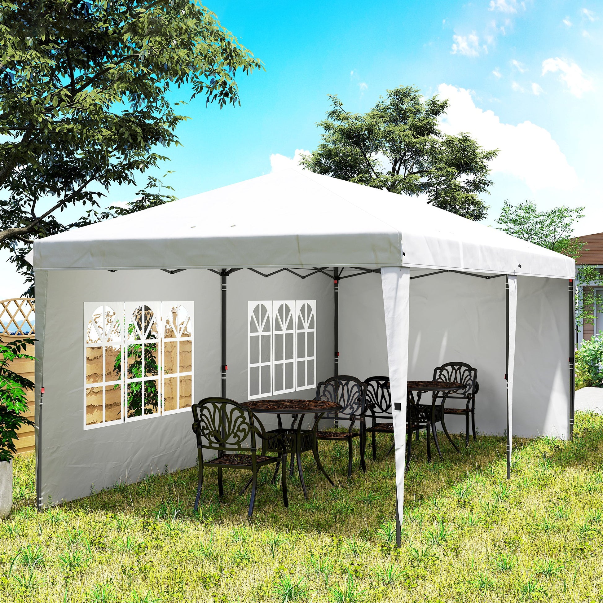 Outsunny Carpa Plegable 6x3 m, Pop-up, con 4 Laterales Desmontables, Cenador de Jardín con 2 Ventanas Visibles, Bolsa de Transporte, Impermeable, Anti-UV, Gazebo para Camping, Fiestas, Exterior Blanco