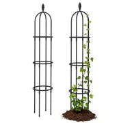 Outsunny Juego de 2 Obeliscos de Jardín de Acero, 1,74 m, Enrejados para Plantas Trepadoras, Rosas, Frutas, Verduras, Soportes Decorativos para Exterior, Patio, Terraza, Negro