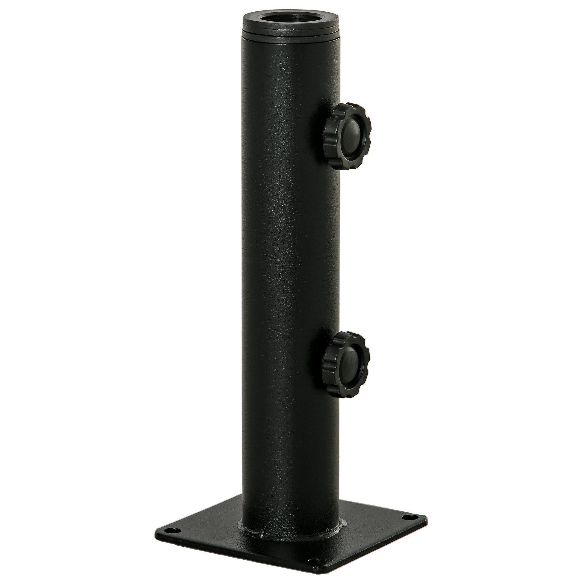 Outsunny Soporte de Parasol para Suelo de Cemento con 2 Botones de Bloqueo y 4 Tornillos de Expansión Base de Sombrilla para Palo de Paraguas de 34/38/48mm 12x12x30 cm Negro