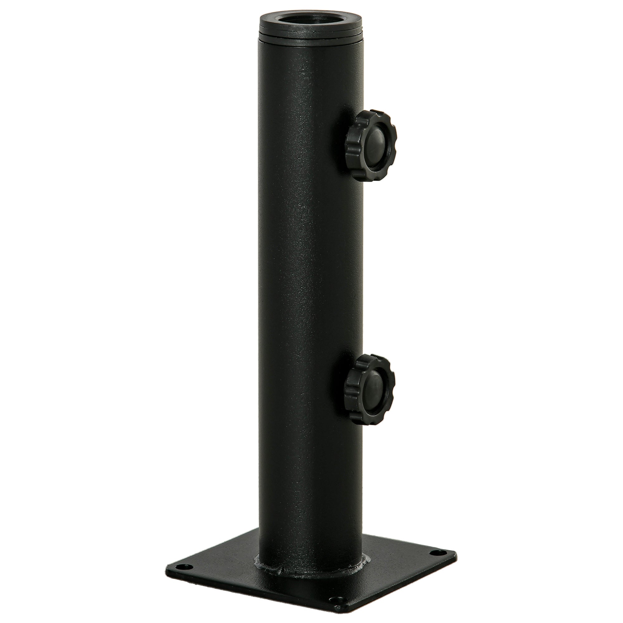 Outsunny Soporte de Parasol para Suelo de Cemento con 2 Botones de Bloqueo y 4 Tornillos de Expansión Base de Sombrilla para Palo de Paraguas de 34/38/48mm 12x12x30 cm Negro