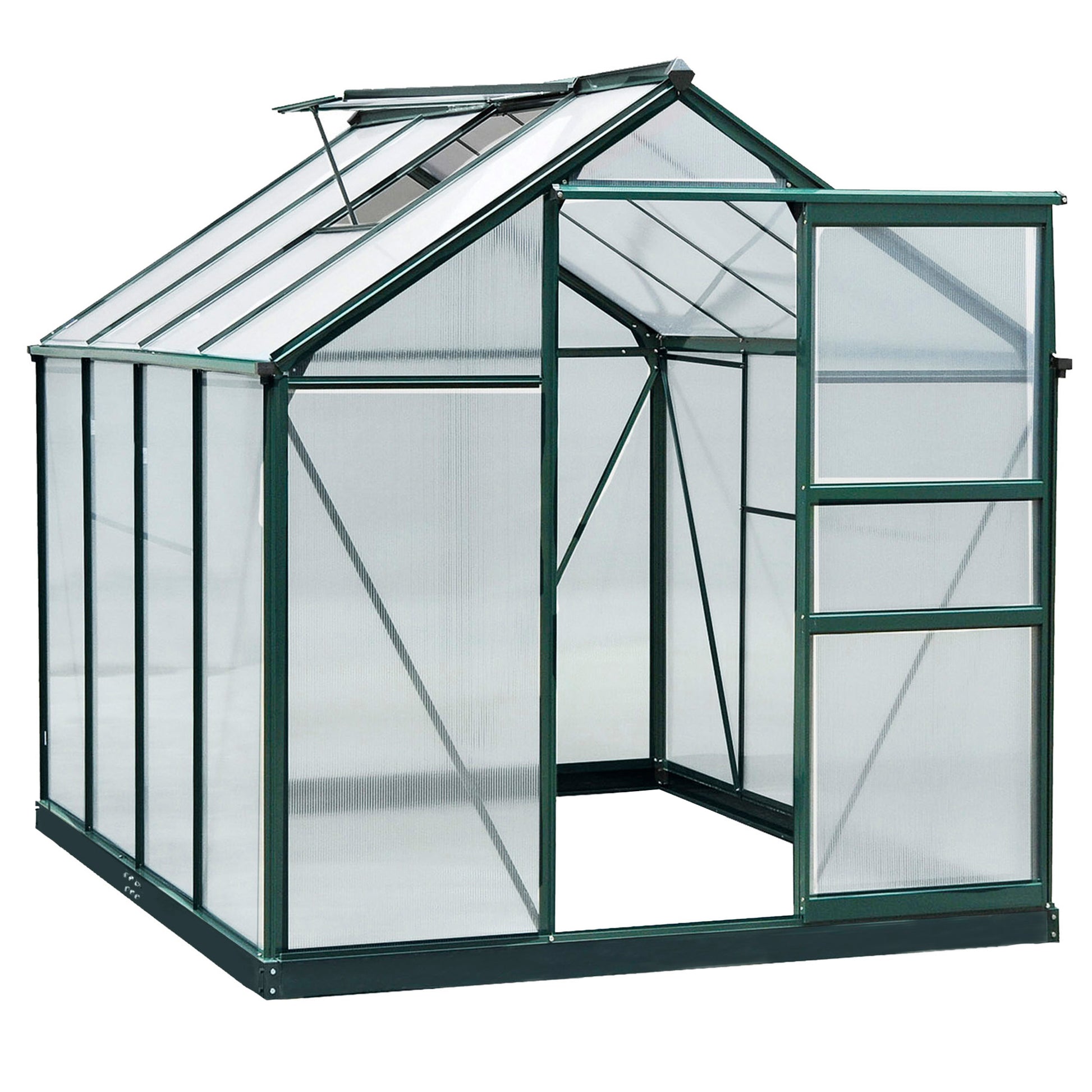 Outsunny Invernadero de Jardín 2x2,5 m Policarbonato y Aluminio Vivero Casero con Tragaluz Protección UV30 y Base 4,79 m² para Macetas Cultivo Plantas Flores Transparente