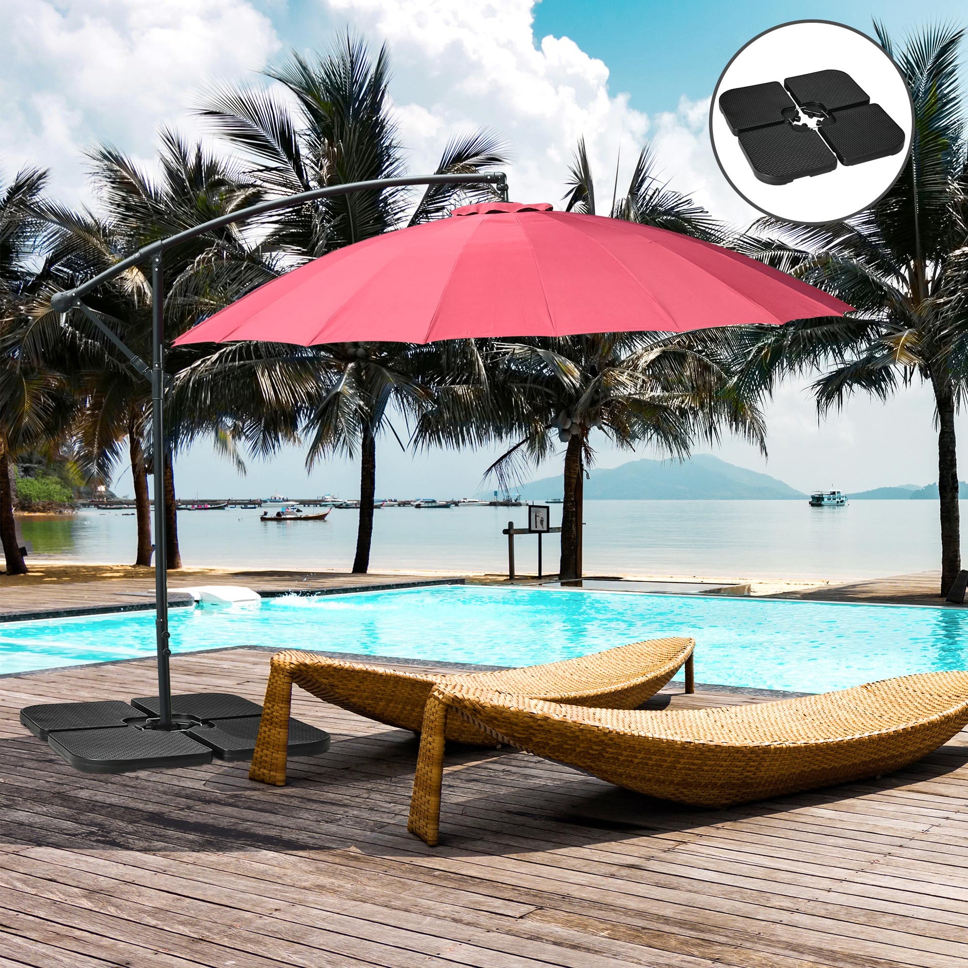Outsunny Base para Sombrilla de 4 Piezas, Soporte para Parasol de HDPE Rellenable con Agua 59 kg o Arena 80 kg, para Jardín, Patio, Terraza, Negro