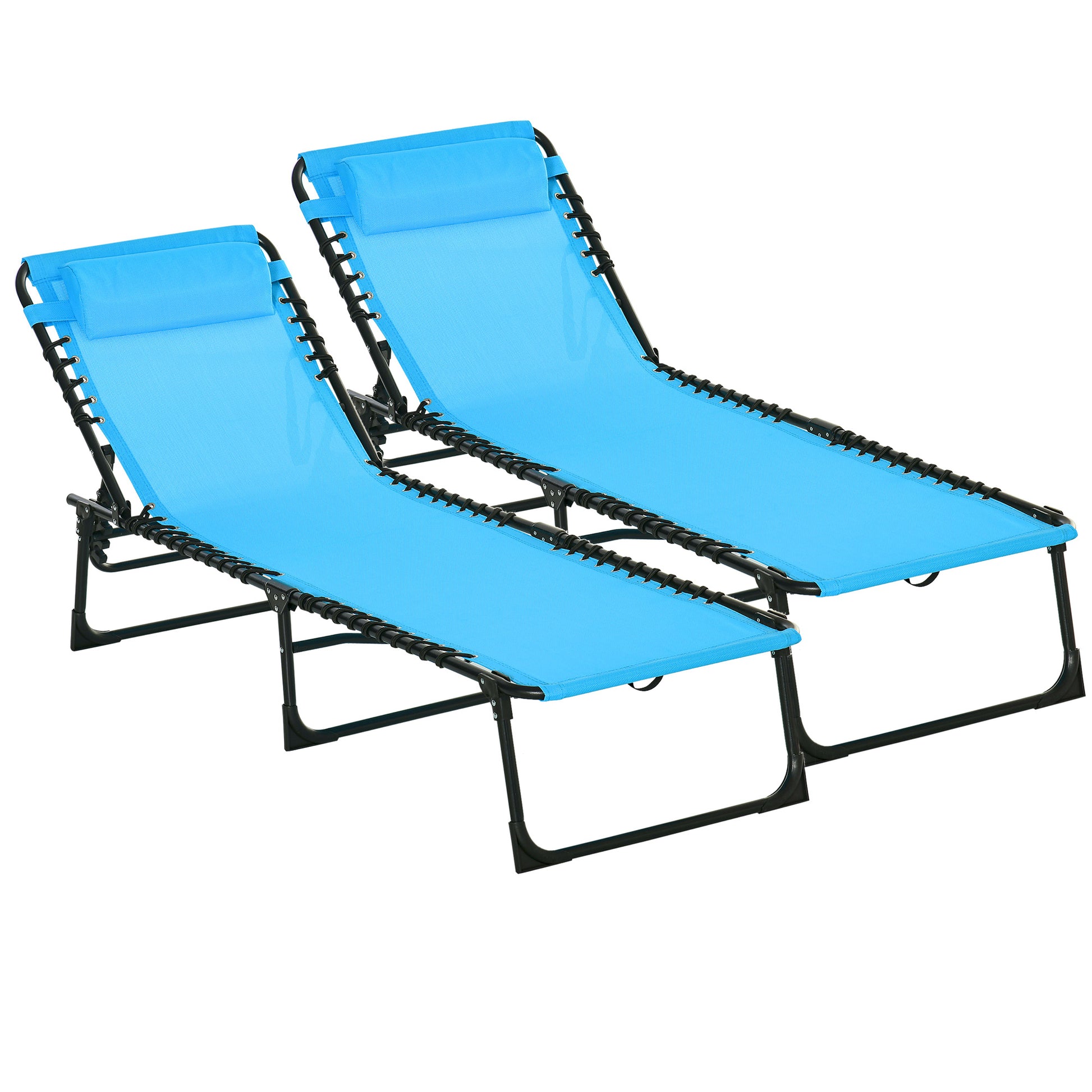 Outsunny Set de 2 Tumbonas Plegables Tumbonas Jardín Exterior con Respaldo Ajustable en 4 Posiciones Sistema de Cordones Marco Acero para Exterior 197x58x30 cm Azul Claro