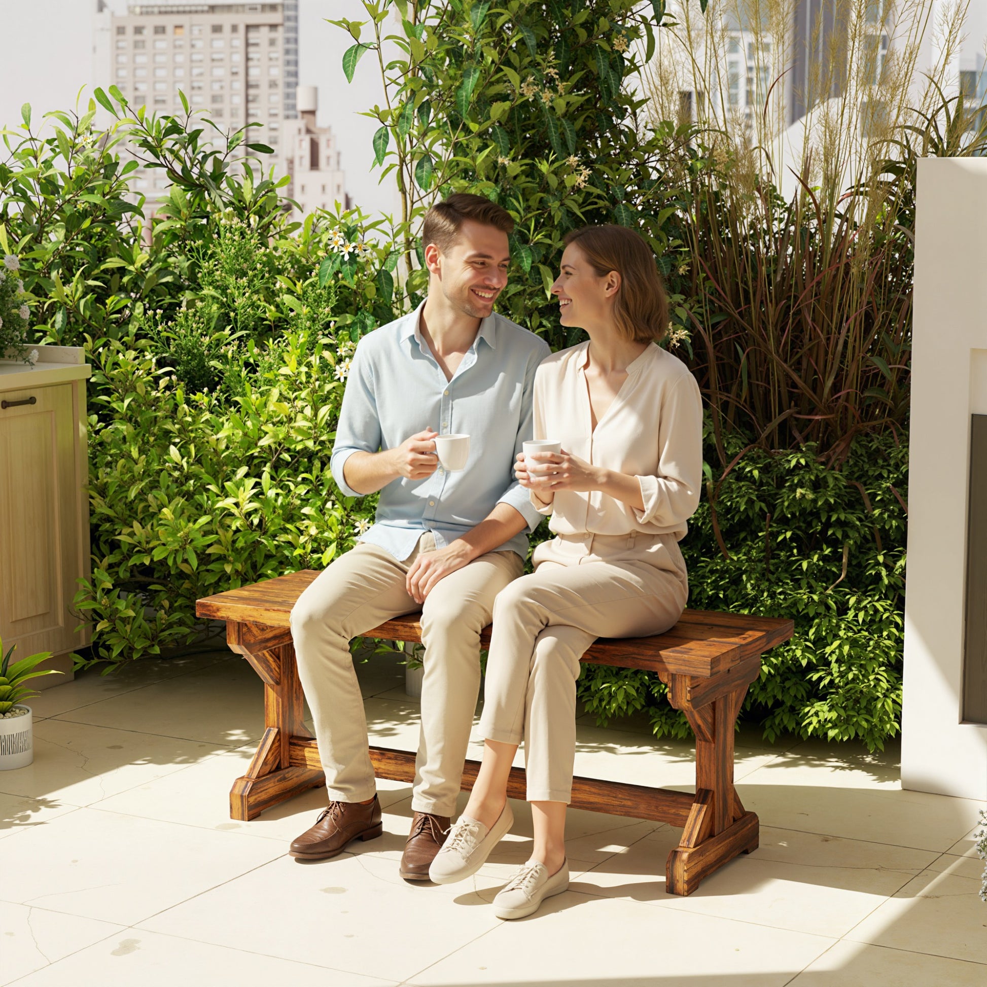 Outsunny Banco de Jardín de Madera, Banco Rústico Exterior de 2 Plazas con Base en Forma de X, Carga 240 kg, para Patio, Porche, Parque, Balcón, 114x40x46 cm, Carbonizado