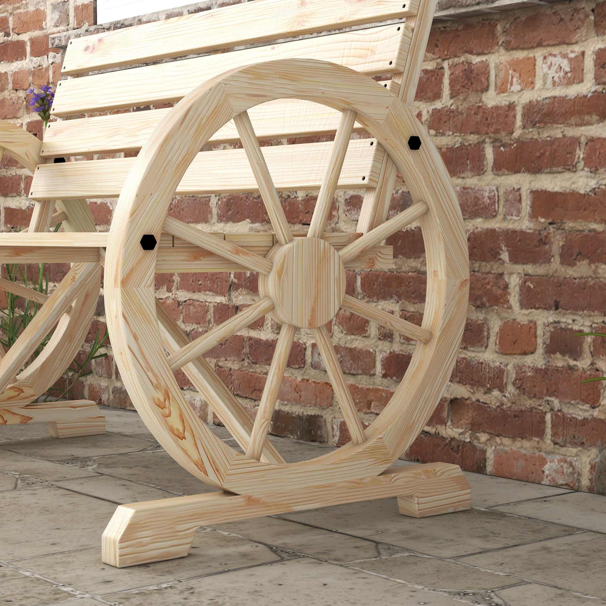 Outsunny Banco de Jardín de Madera, Banco de Exterior con Reposabrazos en Forma de Rueda, Estilo Rústico, Carga 240 kg, de 2 Plazas, para Patio, Terraza, 105,5x56x79 cm, Madera Natural
