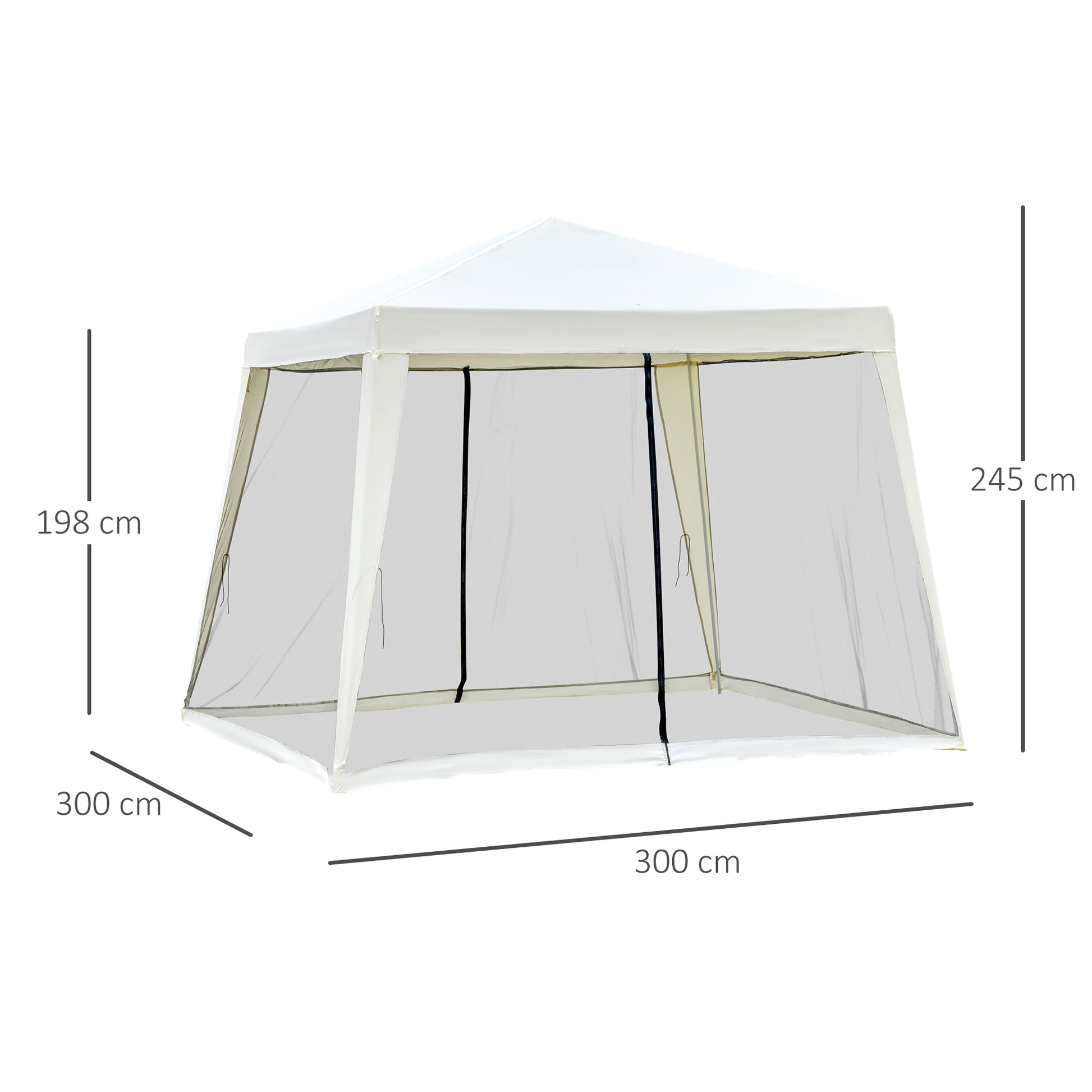 Outsunny Carpa de Jardín 3x3 m Cenador con 4 Partes Laterales Mosquitera con Cremallera Protección UV Impermeable para Patio Exterior Eventos Fiesta Beige