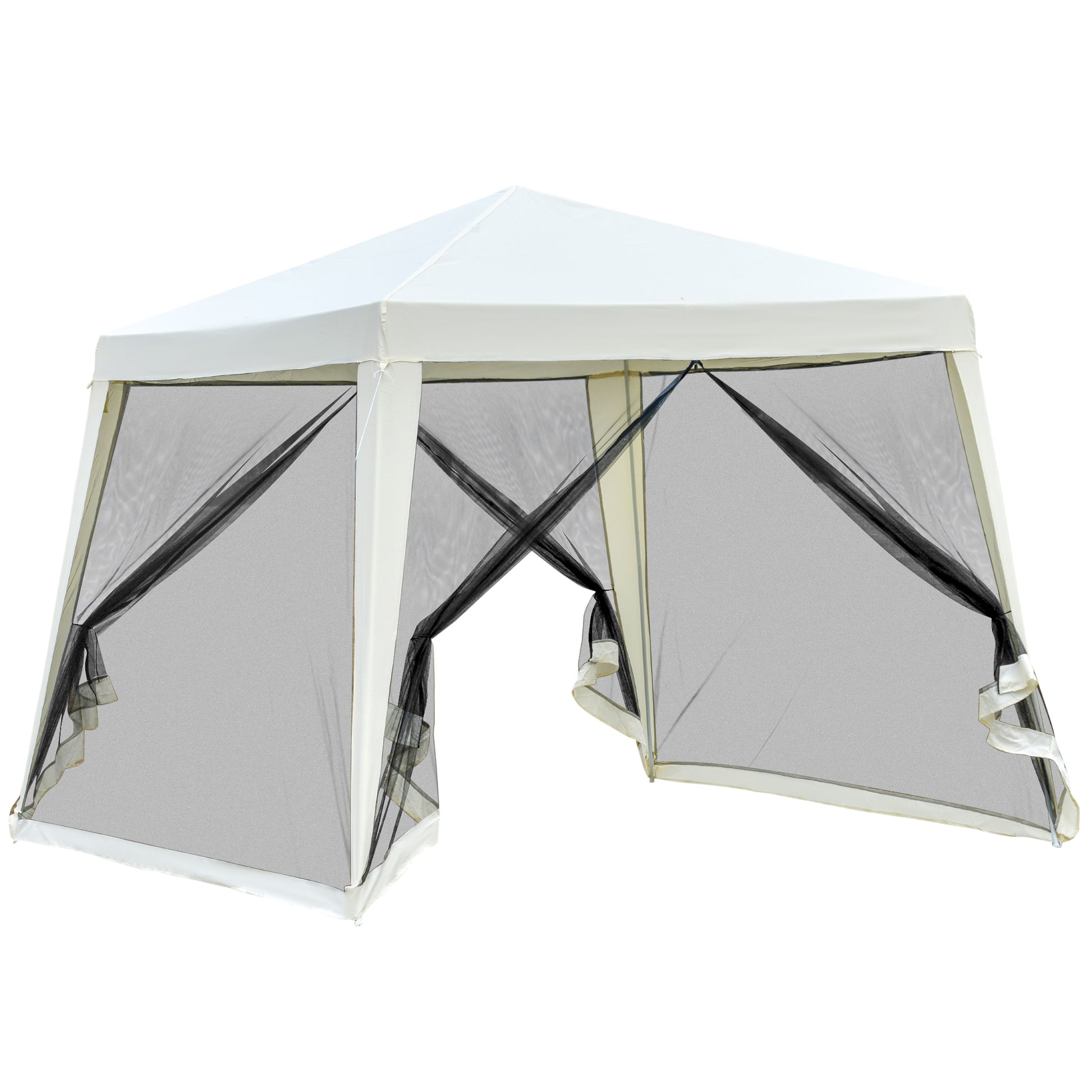 Outsunny Carpa de Jardín 3x3 m Cenador con 4 Partes Laterales Mosquitera con Cremallera Protección UV Impermeable para Patio Exterior Eventos Fiesta Beige