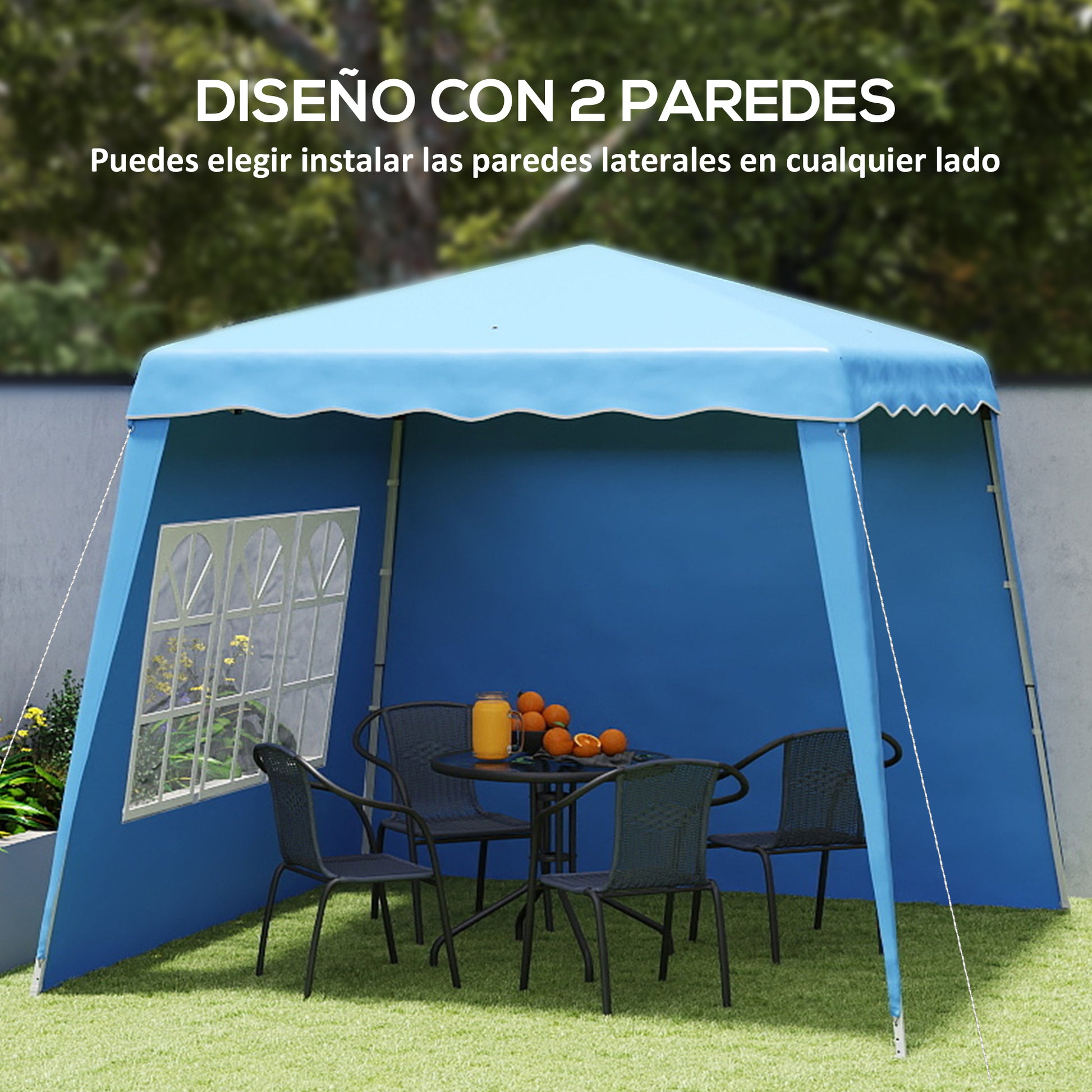Outsunny Carpa Plegable Pop-up 3x3 m Cenador Pabellón de Jardín con 2 Paredes Laterales Altura Ajustable y Bolsa de Transporte Protección UV50+ Impermeable Gazebo para Camping Fiestas Exterior Azul
