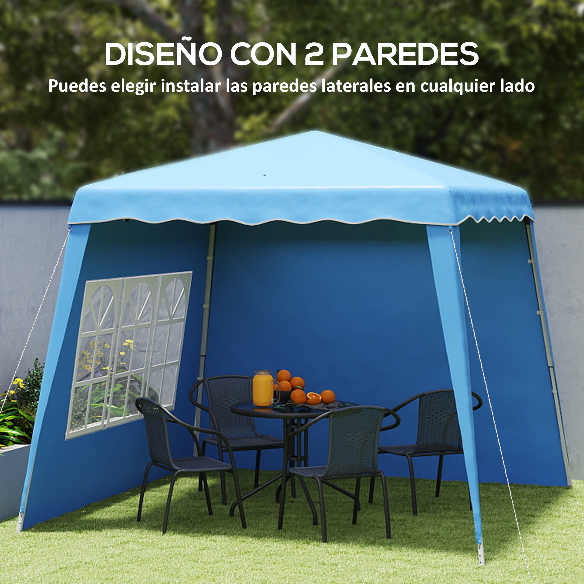 Outsunny Carpa Plegable Pop-up 3x3 m Cenador Pabellón de Jardín con 2 Paredes Laterales Altura Ajustable y Bolsa de Transporte Protección UV50+ Impermeable Gazebo para Camping Fiestas Exterior Azul