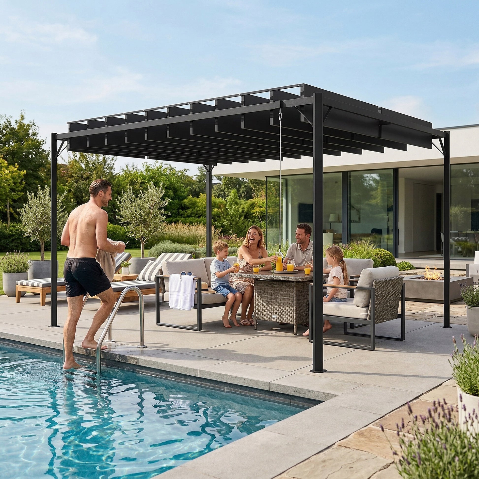 Outsunny Pérgola de Jardín 3x4 m, Cenador de Jardín con Techo de Lamas Orientables, Estructura de Metal, Protección UPF50+, Pabellón para Exterior, Patio, Terraza, Gris Oscuro