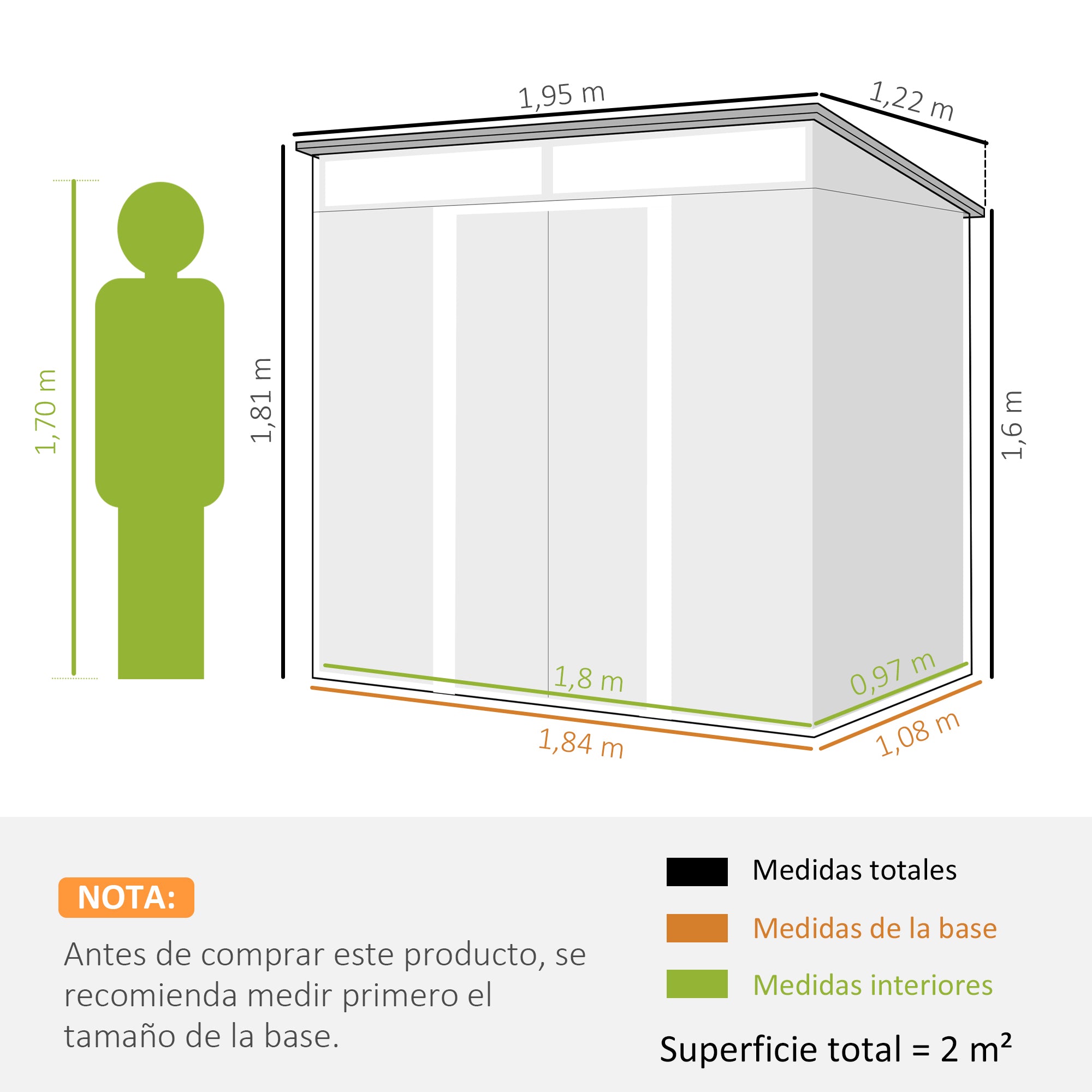 Outsunny Caseta de Jardín 2 m² 195x122x181,5 cm Cobertizo Exterior Metálico con Base Puerta Corredera 2 Ventanas y Anti-UV para Almacenar Herramientas en Terraza Patio Gris Oscuro