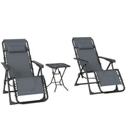 Outsunny Set de 2 Tumbonas Jardín Exterior Plegables con Mesa Auxiliar Portavasos Tumbonas de Gravedad Cero con Respaldo Ajustable Reposabrazos Extraíble para Patio Piscina Terraza Exterior Gris