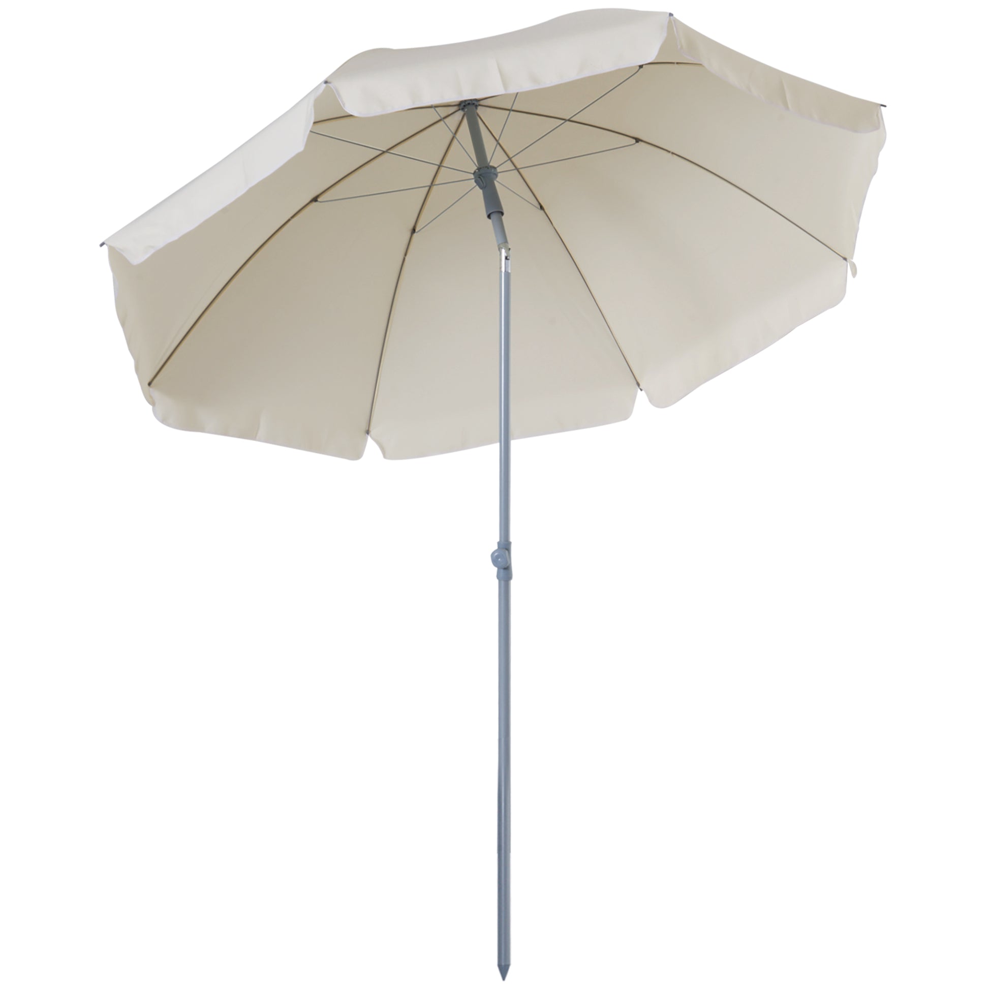 Outsunny Sombrilla de Playa Diámetro de Ø202 cm con Techo Inclinable Poste Desmontable y Pincho Inferior para Jardín Beige