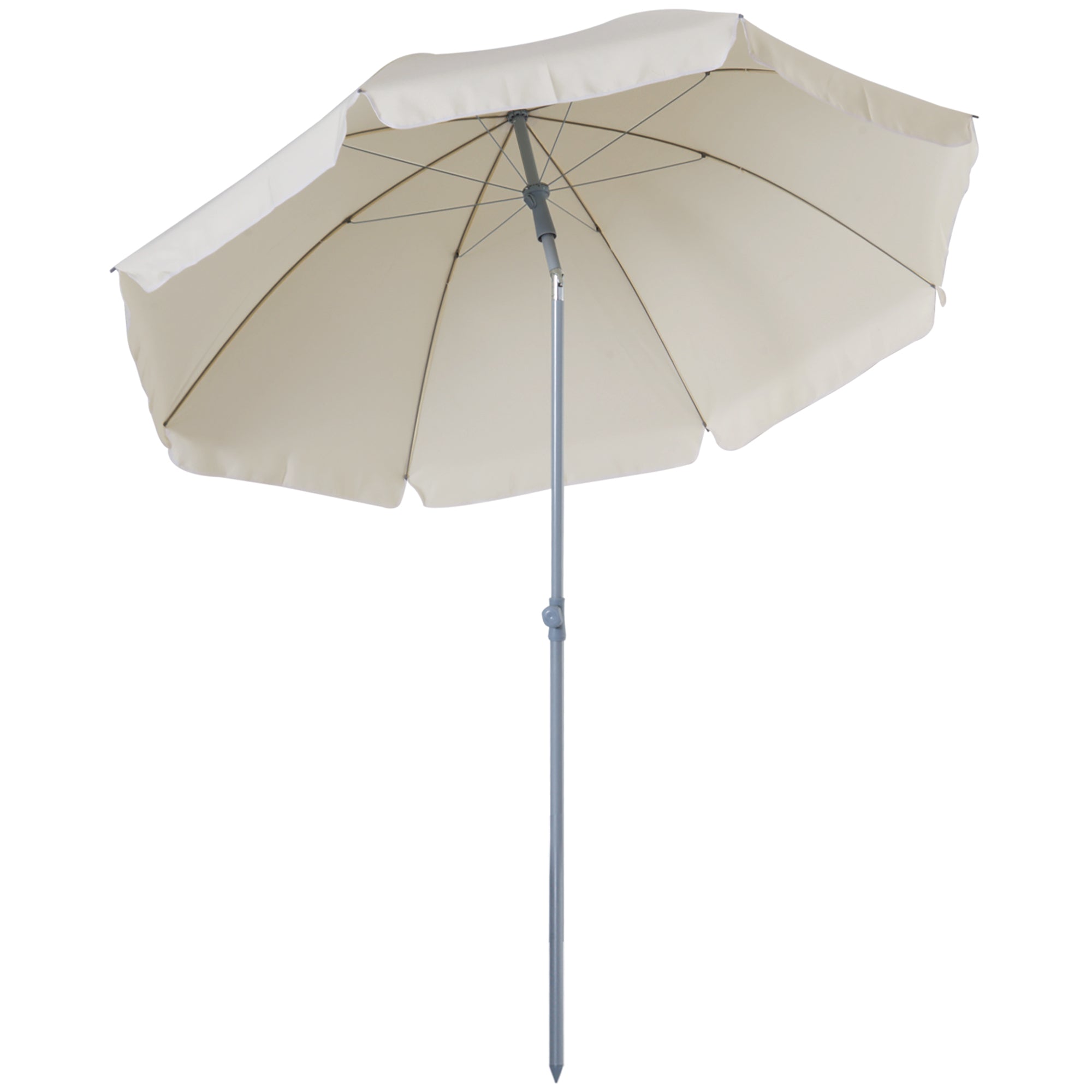 Outsunny Sombrilla de Playa Diámetro de Ø202 cm con Techo Inclinable Poste Desmontable y Pincho Inferior para Jardín Beige