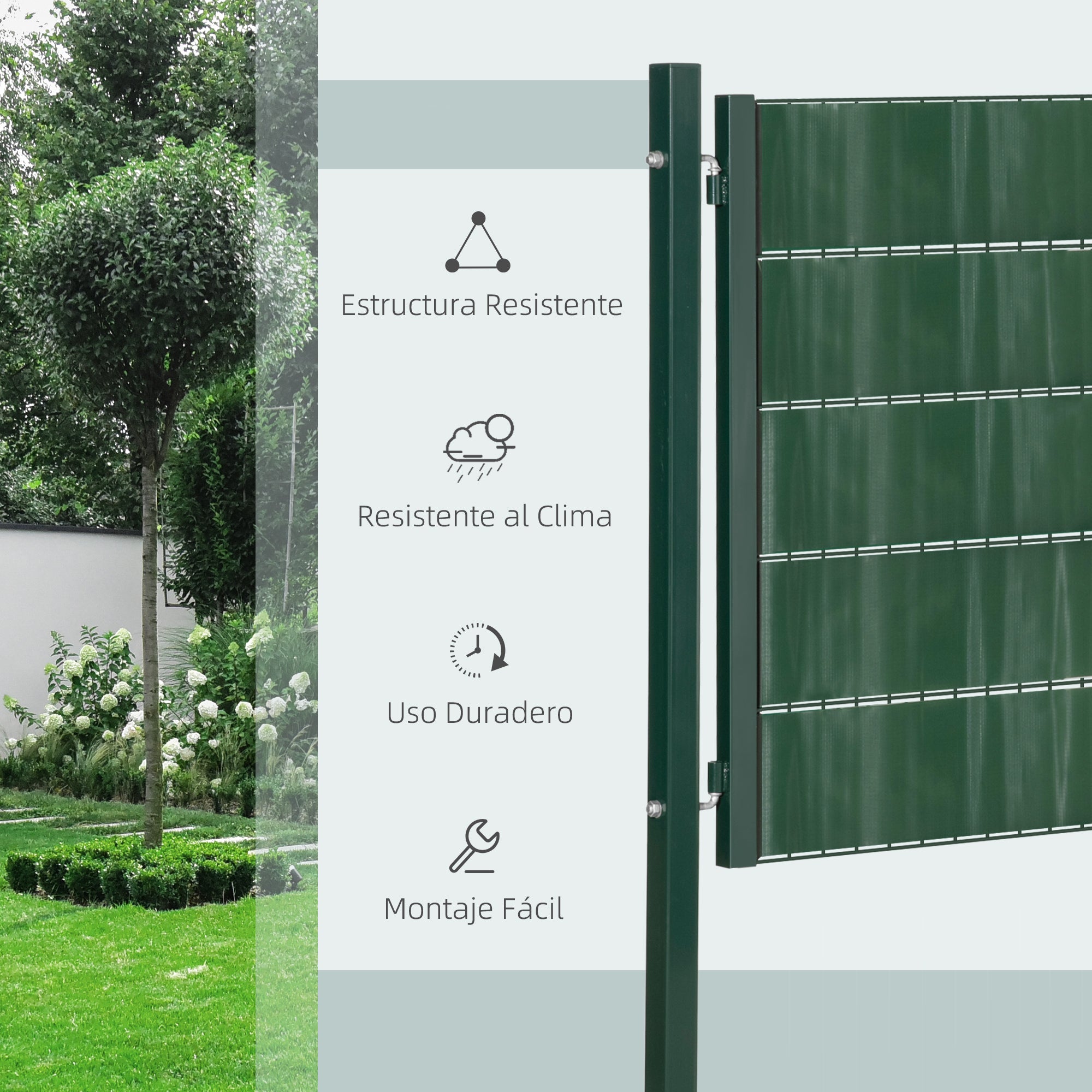 HOMCOM Puerta Verja de Jardín de Acero con Tela Opaca Cerradura Manija y 3 Llaves Puerta de Valla Cerca para Exterior Patio Terraza 97x150 cm Verde