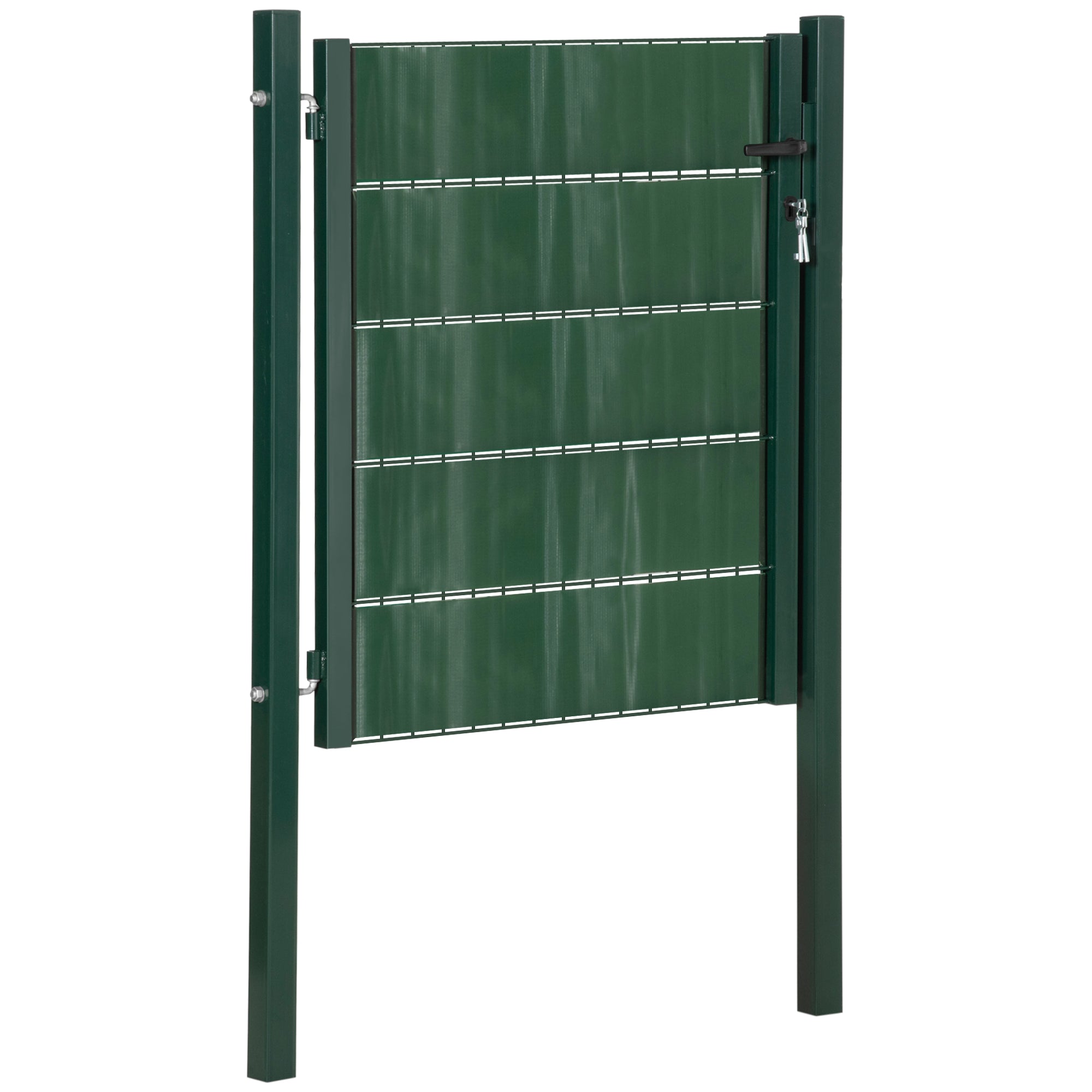 HOMCOM Puerta Verja de Jardín de Acero con Tela Opaca Cerradura Manija y 3 Llaves Puerta de Valla Cerca para Exterior Patio Terraza 97x150 cm Verde