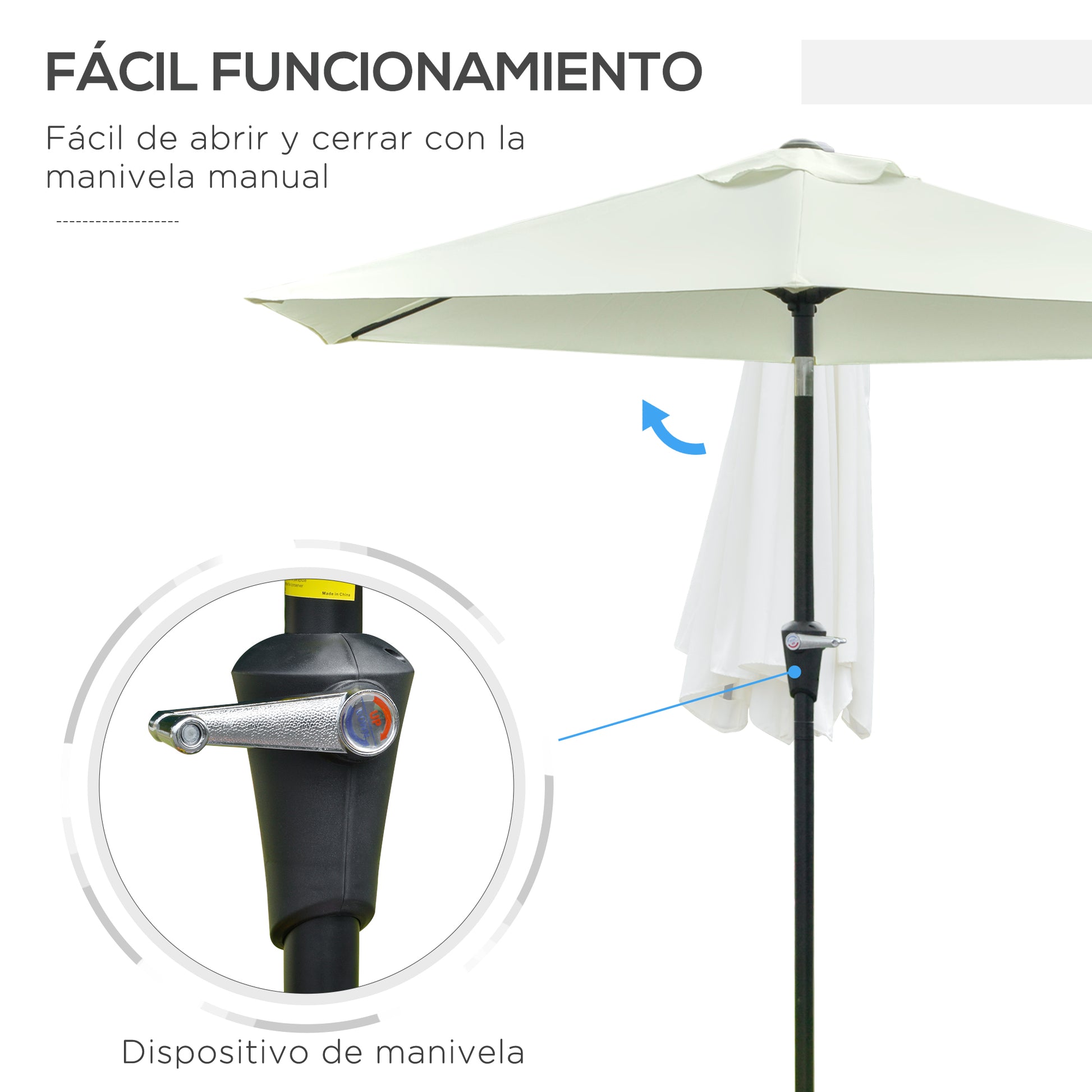 Outsunny Sombrilla Terraza Exterior Ø230 cm Sombrilla de Jardín con Ángulo Ajustable y Manivela Impermeable Parasol para Patio Terraza Crema