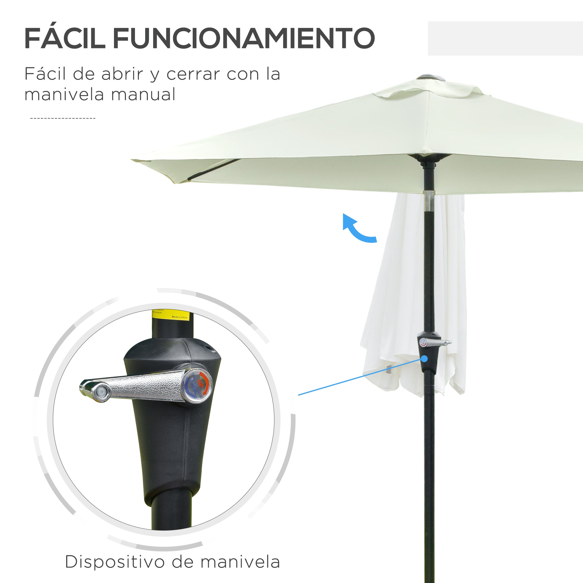 Outsunny Sombrilla Terraza Exterior Ø230 cm Sombrilla de Jardín con Ángulo Ajustable y Manivela Impermeable Parasol para Patio Terraza Crema