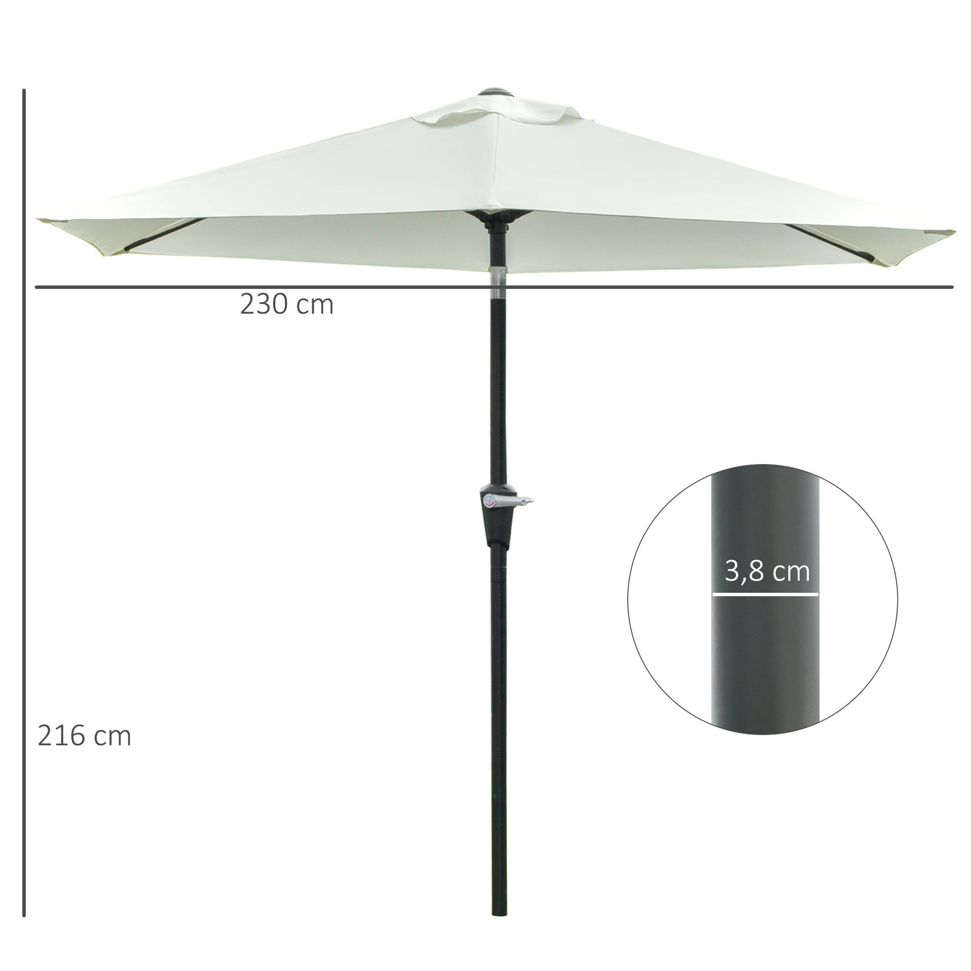 Outsunny Sombrilla Terraza Exterior Ø230 cm Sombrilla de Jardín con Ángulo Ajustable y Manivela Impermeable Parasol para Patio Terraza Crema