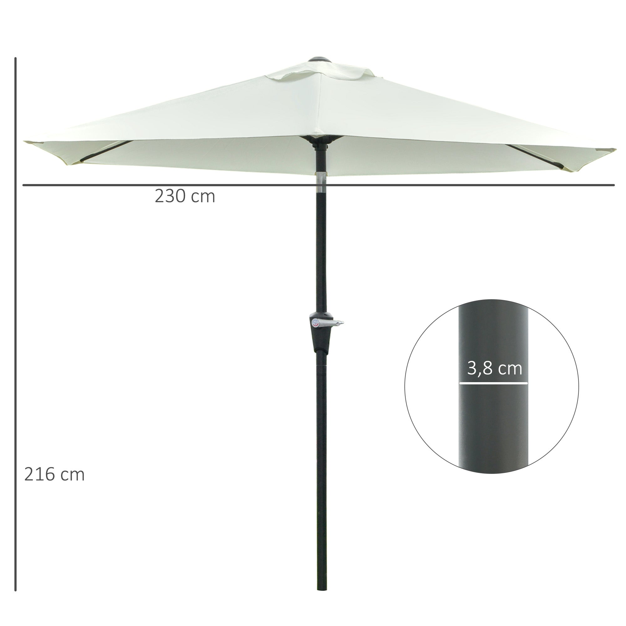Outsunny Sombrilla Terraza Exterior Ø230 cm Sombrilla de Jardín con Ángulo Ajustable y Manivela Impermeable Parasol para Patio Terraza Crema