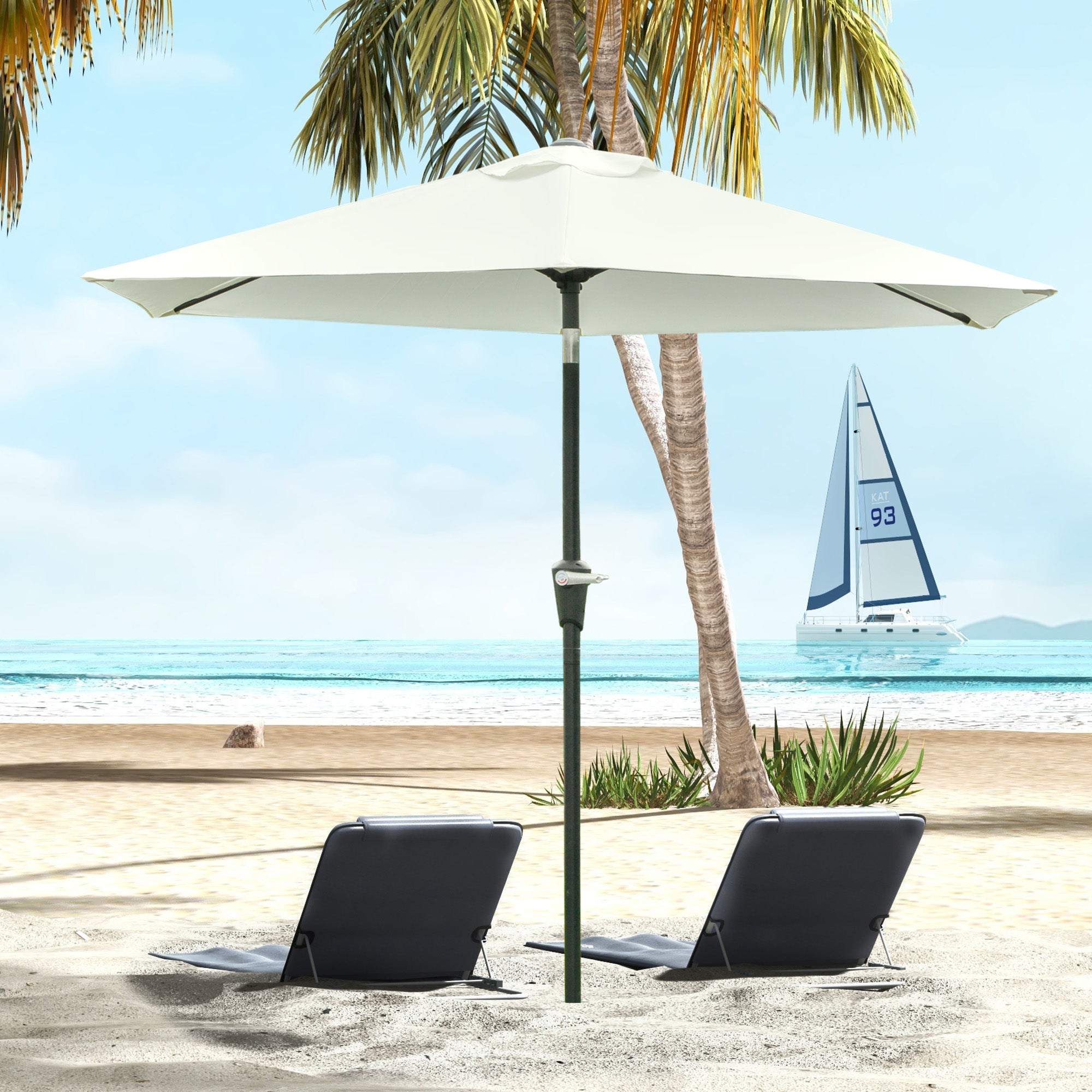 Outsunny Sombrilla Terraza Exterior Ø230 cm Sombrilla de Jardín con Ángulo Ajustable y Manivela Impermeable Parasol para Patio Terraza Crema