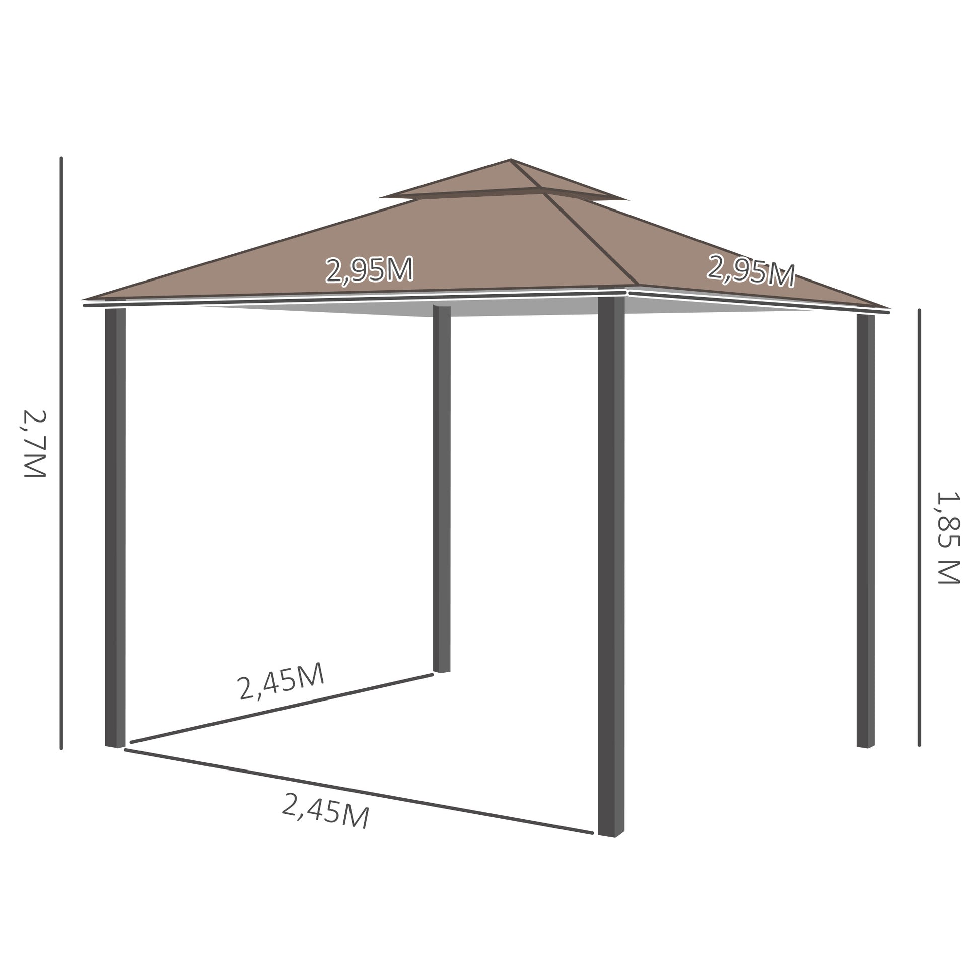 Outsunny Cenador de Jardín 3x3m Pabellón con Doble Techo y Mosquiteras Laterales con Cremallera Buena Ventilación Gazebo para Terraza Eventos Fiestas Bodas Marrón y Blanco