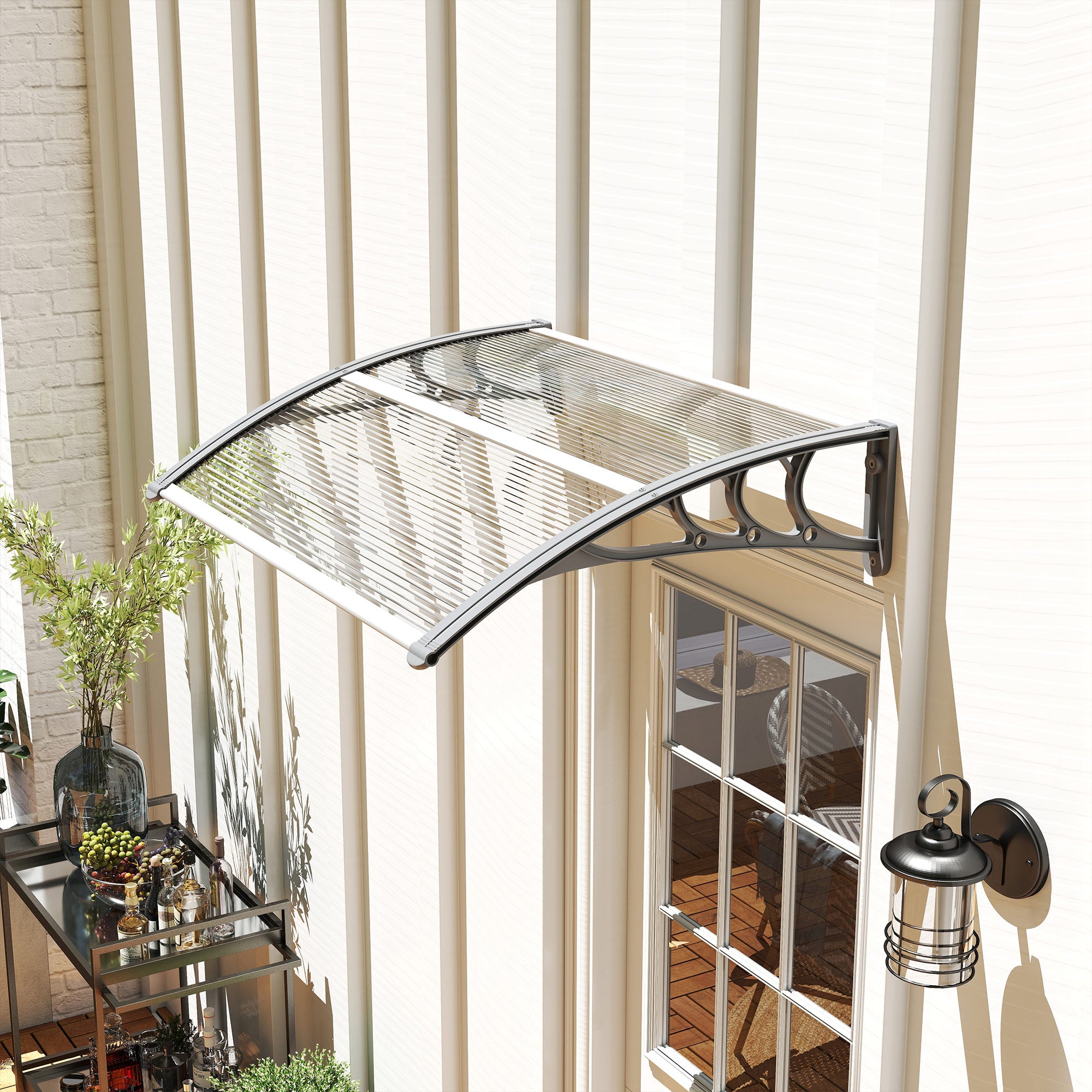 Outsunny Marquesinas Exterior para Puertas y Ventanas, 100x75 cm, Tejadillo de Protección contra Sol y Lluvia, con Cubierta de Policarbonato, Barra de Aluminio, Transparente