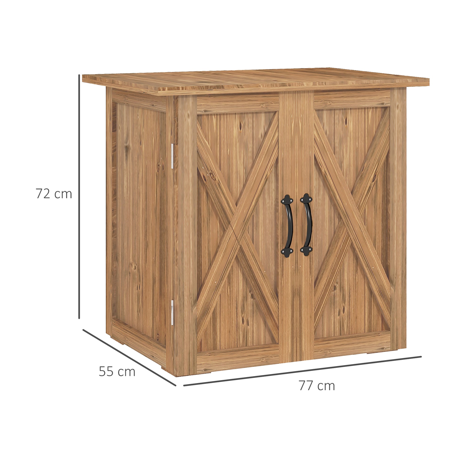 Outsunny Armario de Exterior de Madera Caseta de Jardín Exterior con 2 Puertas Magnéticas Anti-UV Impermeable Cobertizo de Jardín para Almacenamiento de Herramientas 77x55x72 cm Marrón