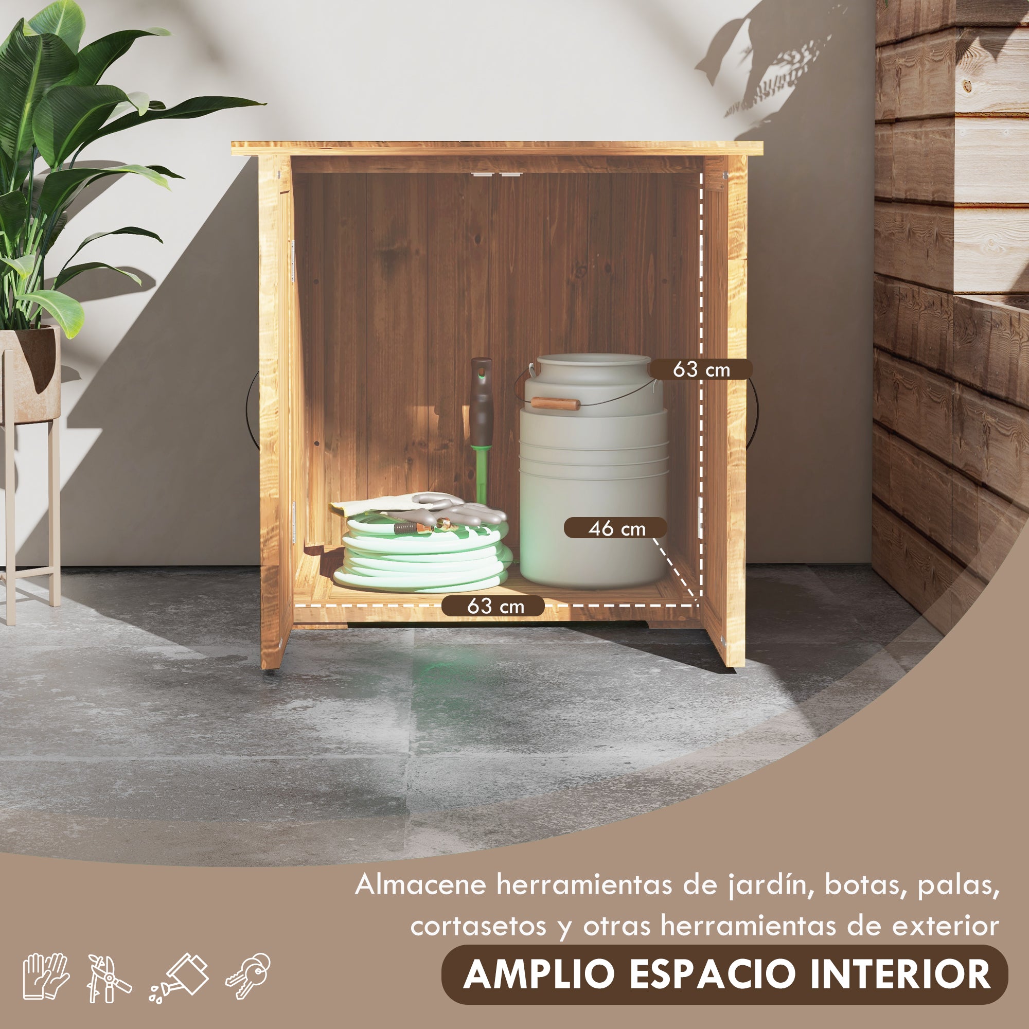 Outsunny Armario de Exterior de Madera Caseta de Jardín Exterior con 2 Puertas Magnéticas Anti-UV Impermeable Cobertizo de Jardín para Almacenamiento de Herramientas 77x55x72 cm Marrón