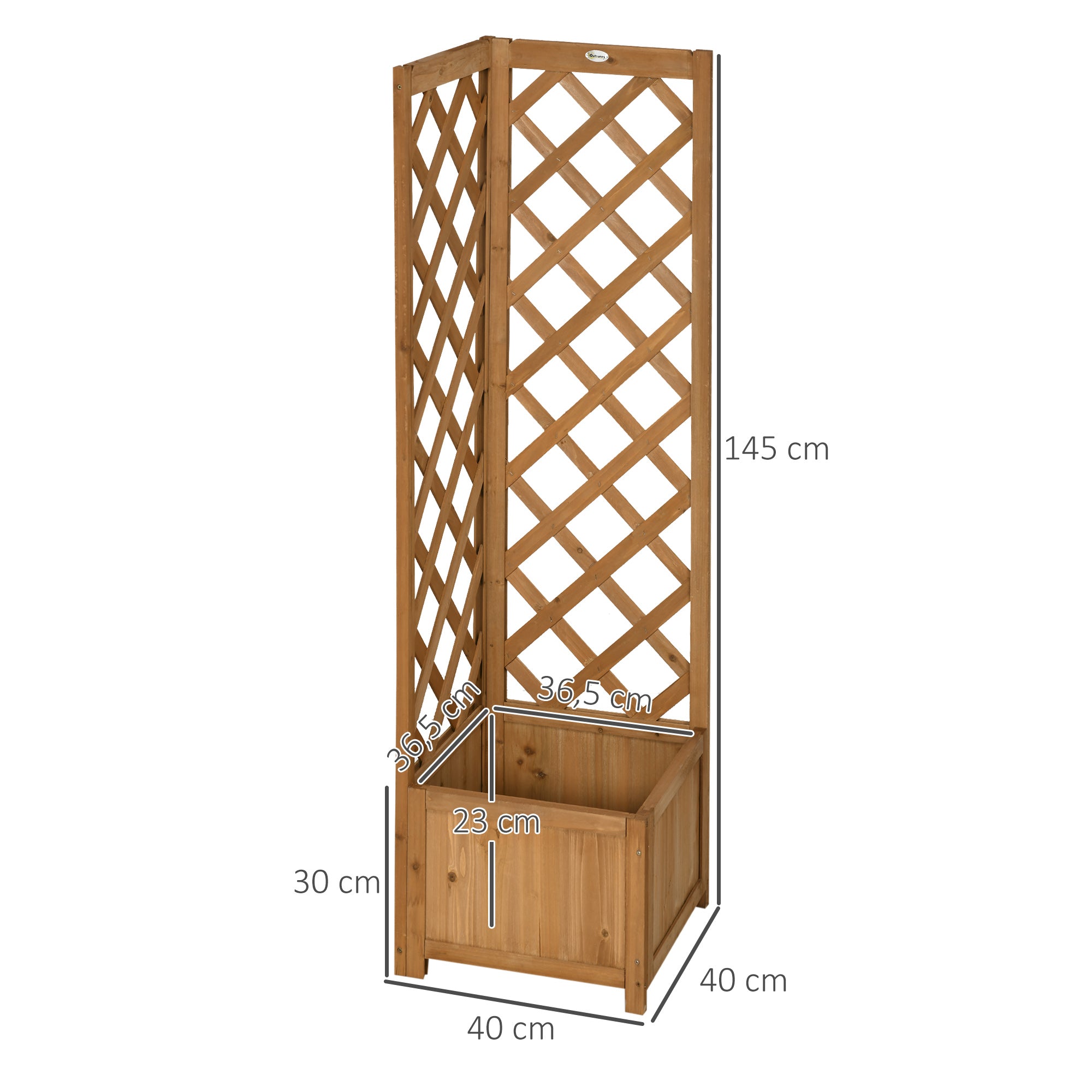 Outsunny Jardinera con Enrejado de Madera Macetero con Enrejado Jardinera Rectangular para Trepadoras Cultivos Plantas Flores Decoración en Exterior Esquina 40x40x145 cm Natural