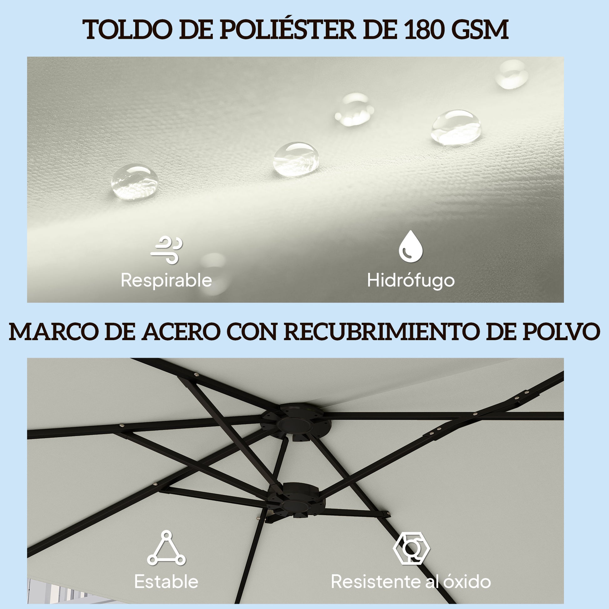 Outsunny Sombrilla Doble 4,6x2,6 m, Sombrilla Terraza Exterior con Manivela Manual, Protección UV50+, Funda Protectora, Resistente al Agua, Parasol para Jardín, Terraza, Patio, Blanco Crema
