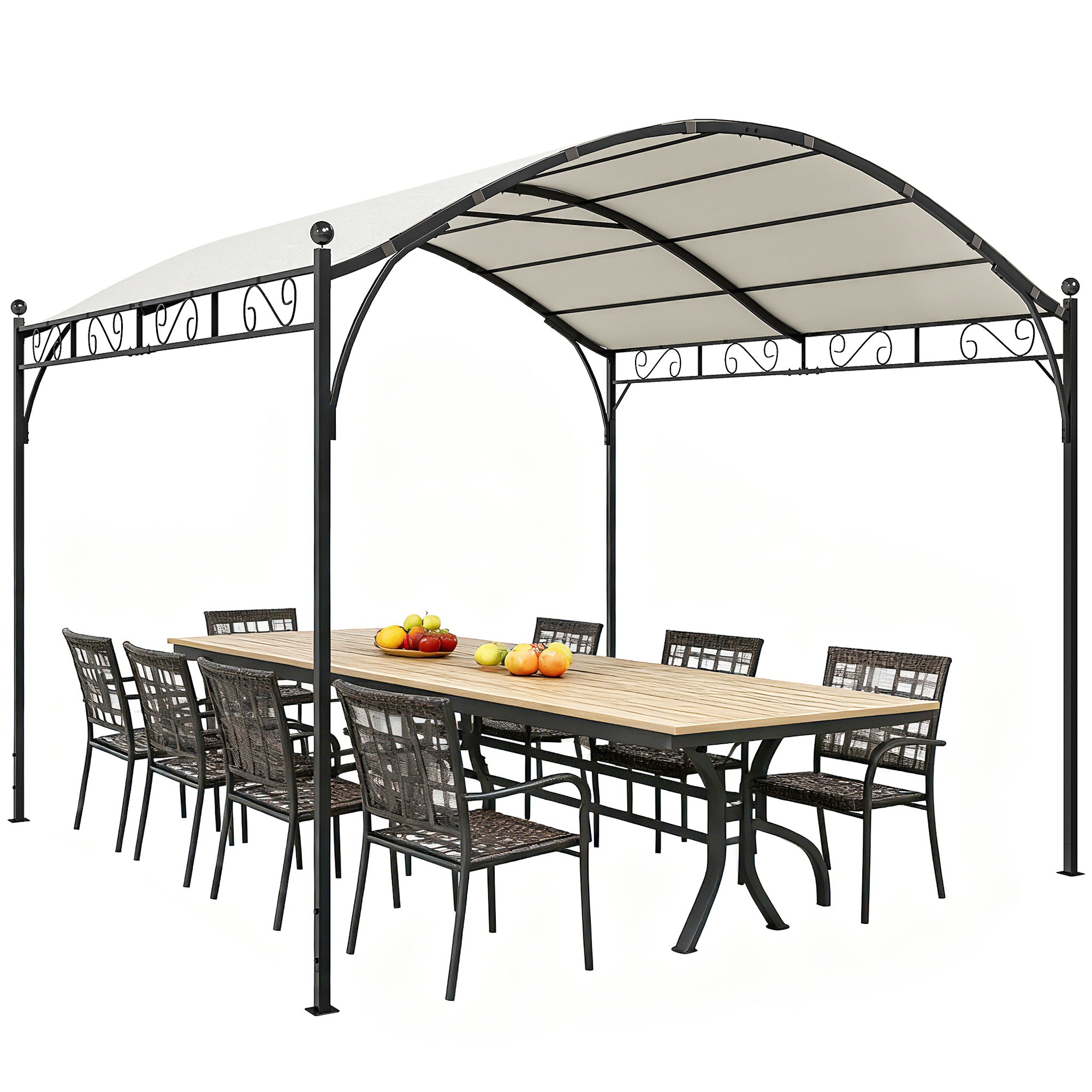 Outsunny Pérgola de Jardín 3x3 m, Cenador de Jardín con Techo Arqueado, Dosel UV30+ y Estructura de Metal Galvanizado, Pabellón para Exterior, Patio, Terraza, Blanco Crema