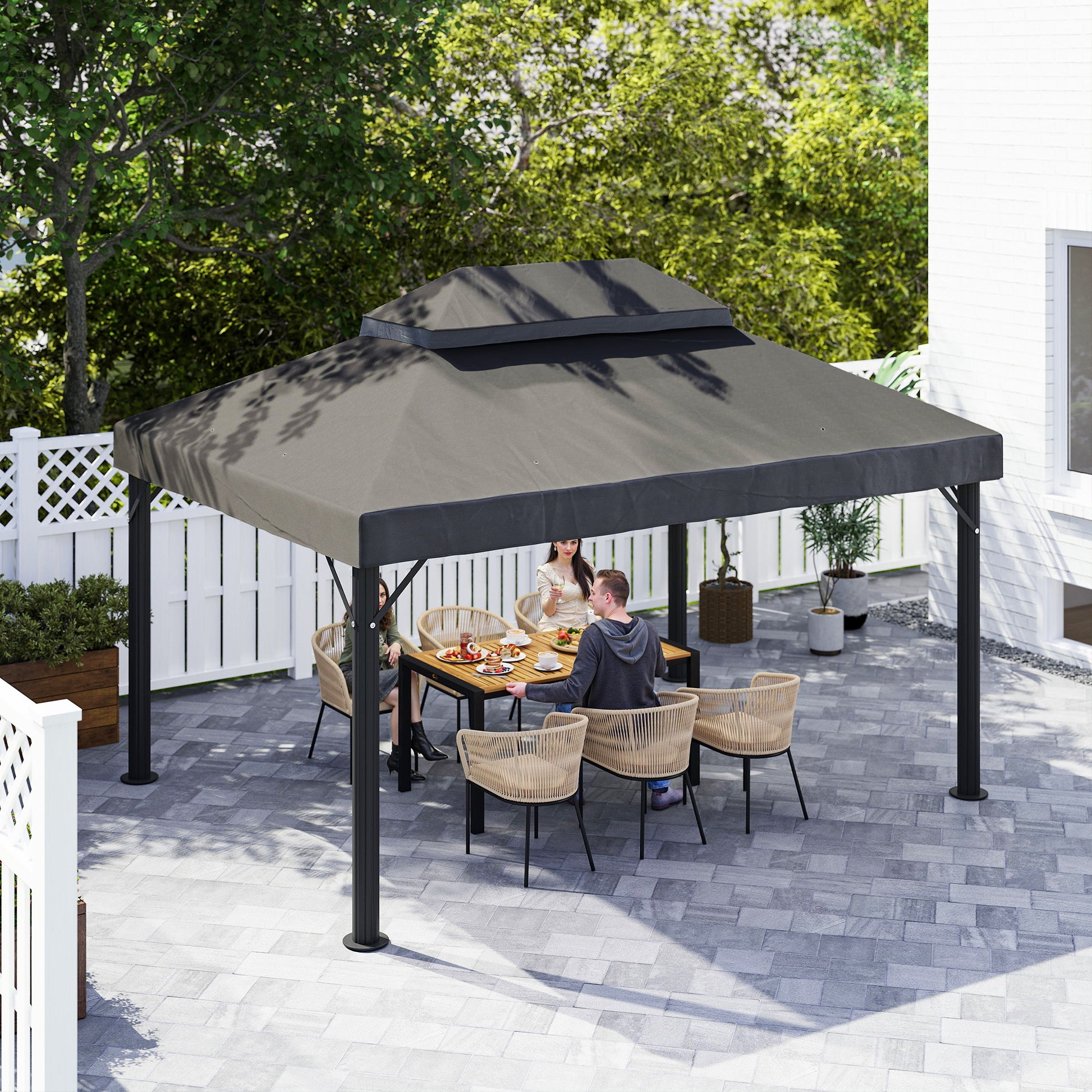 Outsunny Techo de Repuesto para Cenador, 4x3 m, Cubierta de Repuesto con Techo Doble, Orificios de Drenaje y Protección UPF30+, SOLO Toldo de Recambio para Pabellón Gazebo, Gris Oscuro