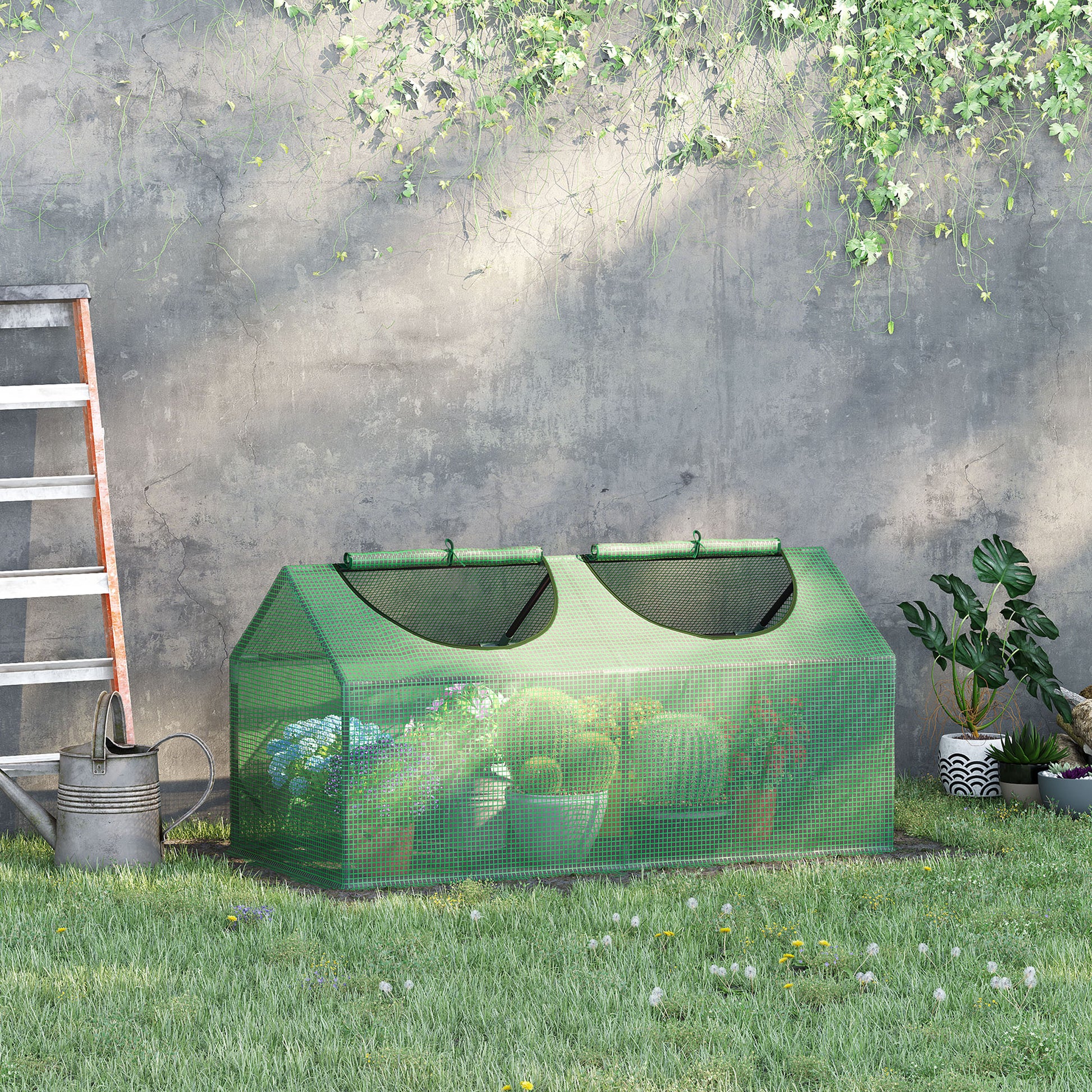 Outsunny Invernadero de Exterior 120x60x60 cm Invernadero de Jardín con 2 Ventanas Enrollables y Marco de Acero para Cultivo de Plantas Verduras Flores Tomates Verde