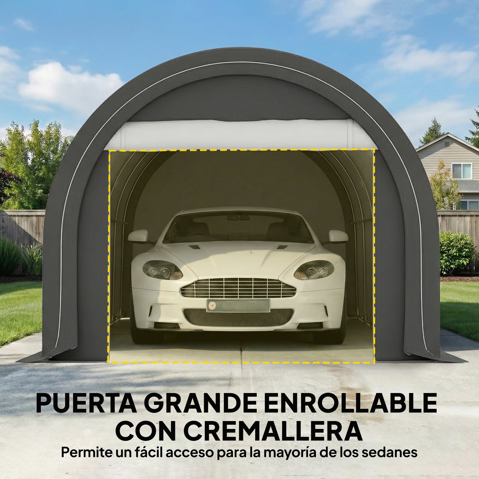 Outsunny Carpa Garaje Portátil 3x5 m, Garaje Exterior para Coche Impermeable con Puerta Enrollable con Cremallera, Estructura de Acero Galvanizado, UPF30+, Cobertizo de Almacenamiento, Gris