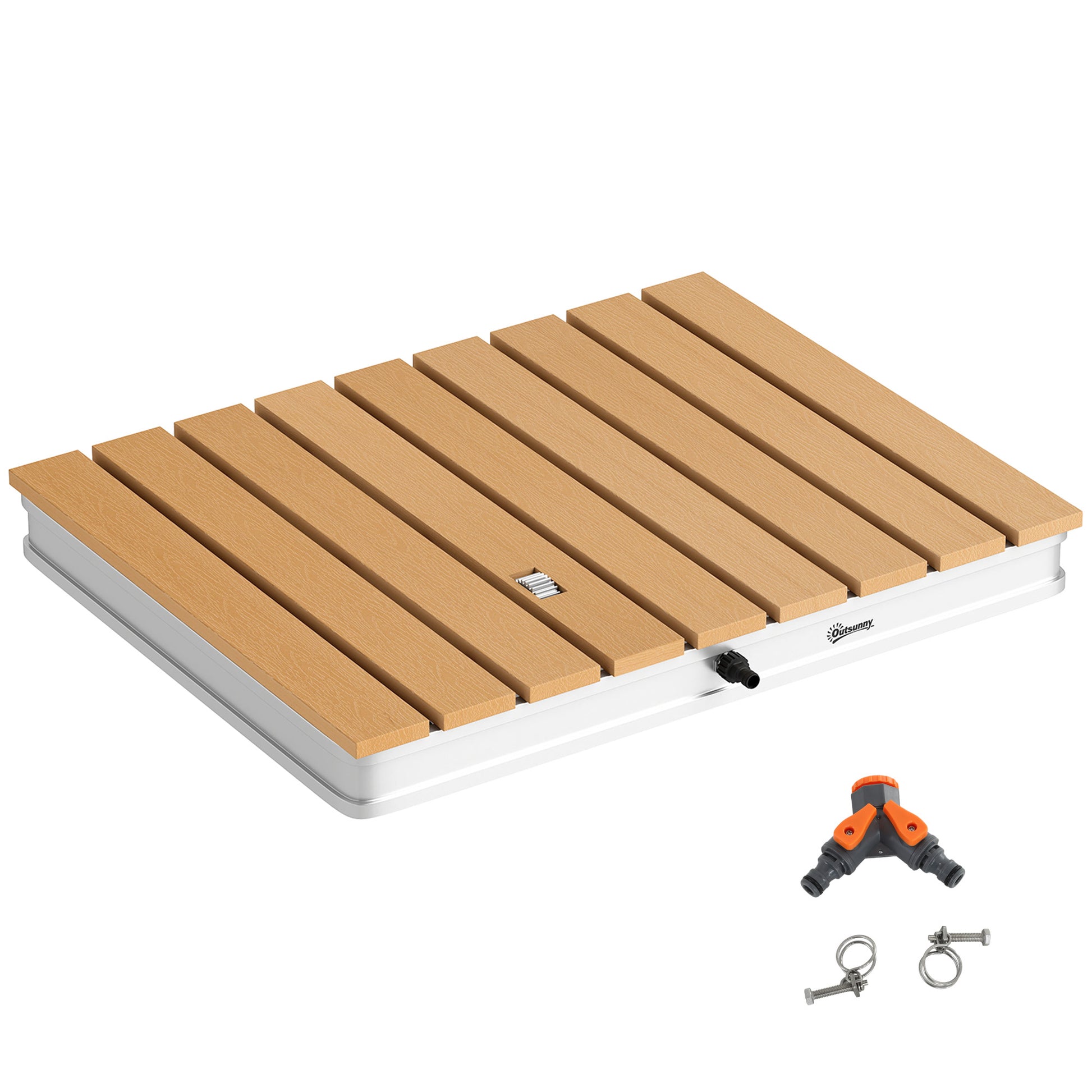 Outsunny Ducha de Jardín Portátil 70,5x55 cm Ducha Exterior de Suelo Altura Ajustable hasta 4 m Estructura de Aluminio Resistente al Agua a los Rayos UV y a Las Heladas para Camping Piscina Playa