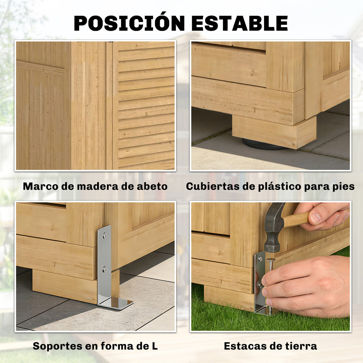 Outsunny Caseta de Jardín de Madera, Cobertizo Jardín Exterior Pequeño con Estantes y Ventanas de Acrílico, Techo de Asfalto y Puertas con Pestillo, para Herramientas, 128x57,5x197 cm, Marrón Claro