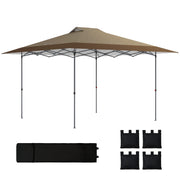 Outsunny Carpa Plegable Pop-up Gazebo 4x4 m, Cenador Plegable con Bloqueo Central, UPF50+, Altura Ajustable, 4 Bolsas de Arena y Bolsa de Transporte con Ruedas, para Camping, Fiestas, Beige y Café