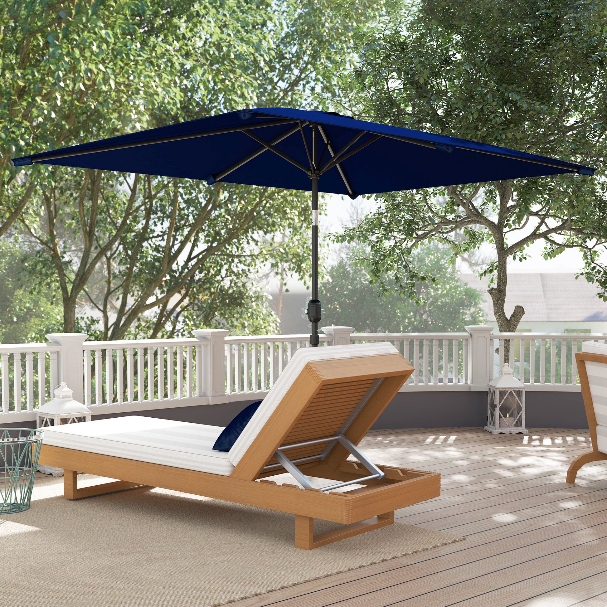 Outsunny Sombrilla de Terraza Exterior, 198x294 cm, Parasol de Terraza Exterior con Ángulo Ajustable, Manivela, Mástil de Aluminio Desmontable y Anti-UV, Sombrilla para Jardín, Patio, Azul Marino