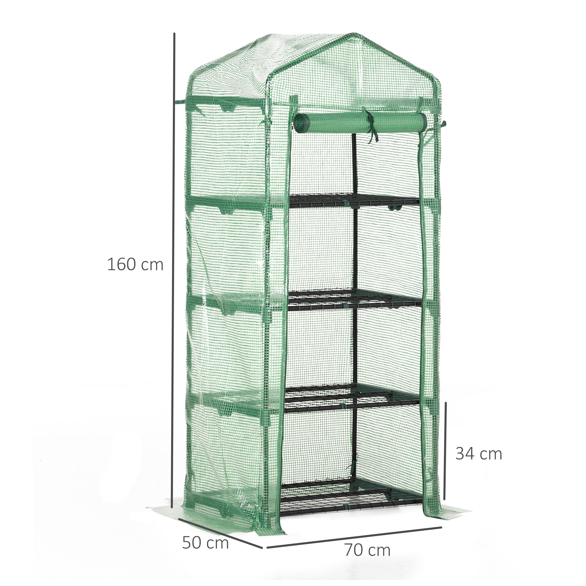 Outsunny Invernadero de Jardín con 4 Estantes y Cubierta de PE Tipo Caseta de Tubo Acero Vivero Casero para Cultivo de Plantas Flores Macetas 70x50x160 cm Verde