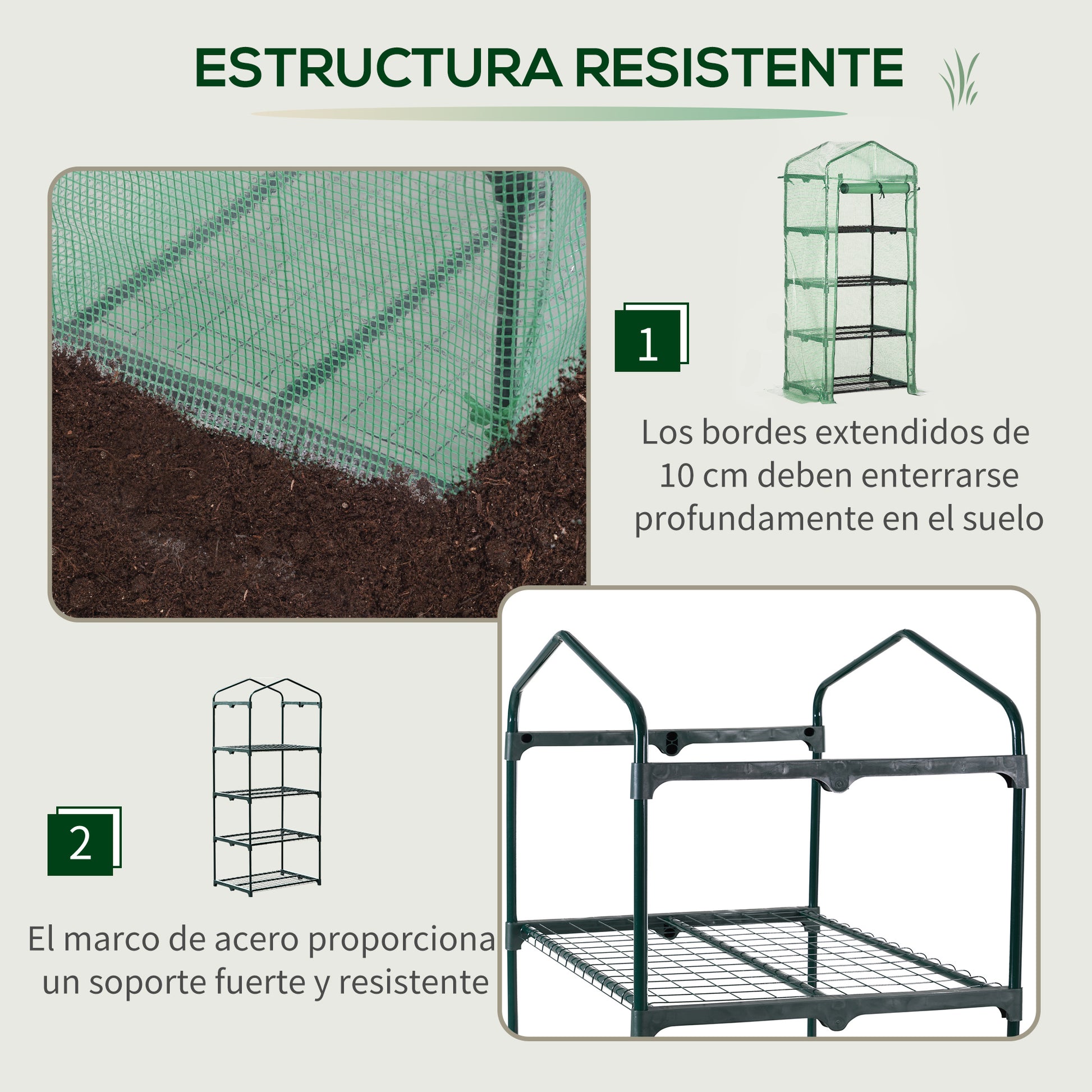 Outsunny Invernadero de Jardín con 4 Estantes y Cubierta de PE Tipo Caseta de Tubo Acero Vivero Casero para Cultivo de Plantas Flores Macetas 70x50x160 cm Verde