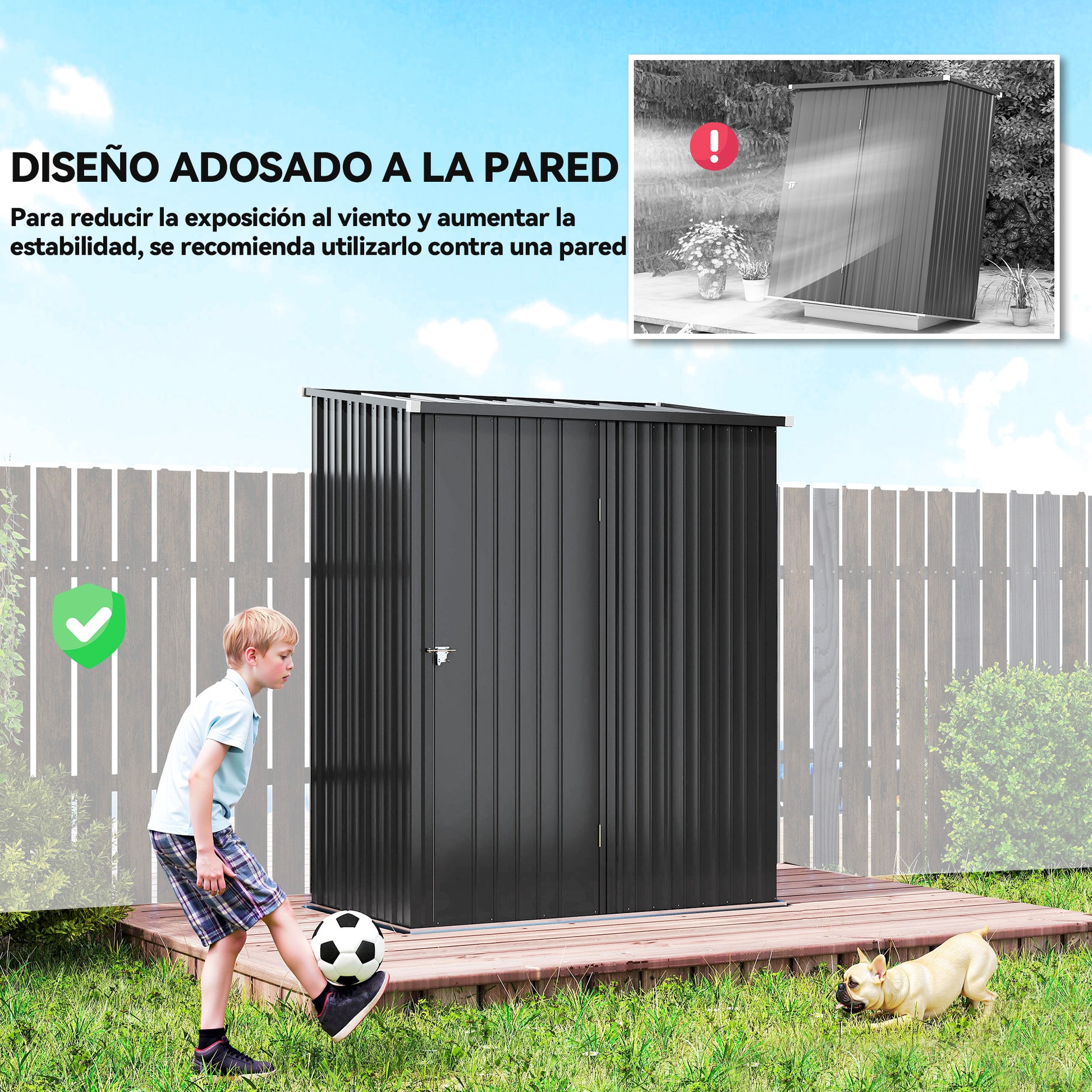 Outsunny Cobertizo de Jardín Exterior 1,34 m² 161,5x94,5x196 cm Caseta de Jardín Exterior Metálica con 1 Puerta y Cerradura para Almacenamiento de Herramientas para Patio Terraza Negro Carbón