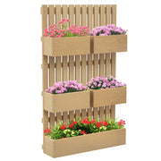 Outsunny Jardinera de Pared con Enrejado, Jardinera Exterior Grande de Madera con 5 Macetas Móviles, Tela no tejida y Orificios de Drenaje, para Exterior, Jardín, Terraza, Patio, 60x16x100 cm, Natural