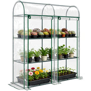 Outsunny Invernadero Pequeño de 3 Niveles, Invernadero de Exterior con 2 Puertas Enrollables, Marco de Acero y Cubierta de Plástico Anti-UV para Cultivar Plantas, Flores, 143x46x164 cm, Transparente