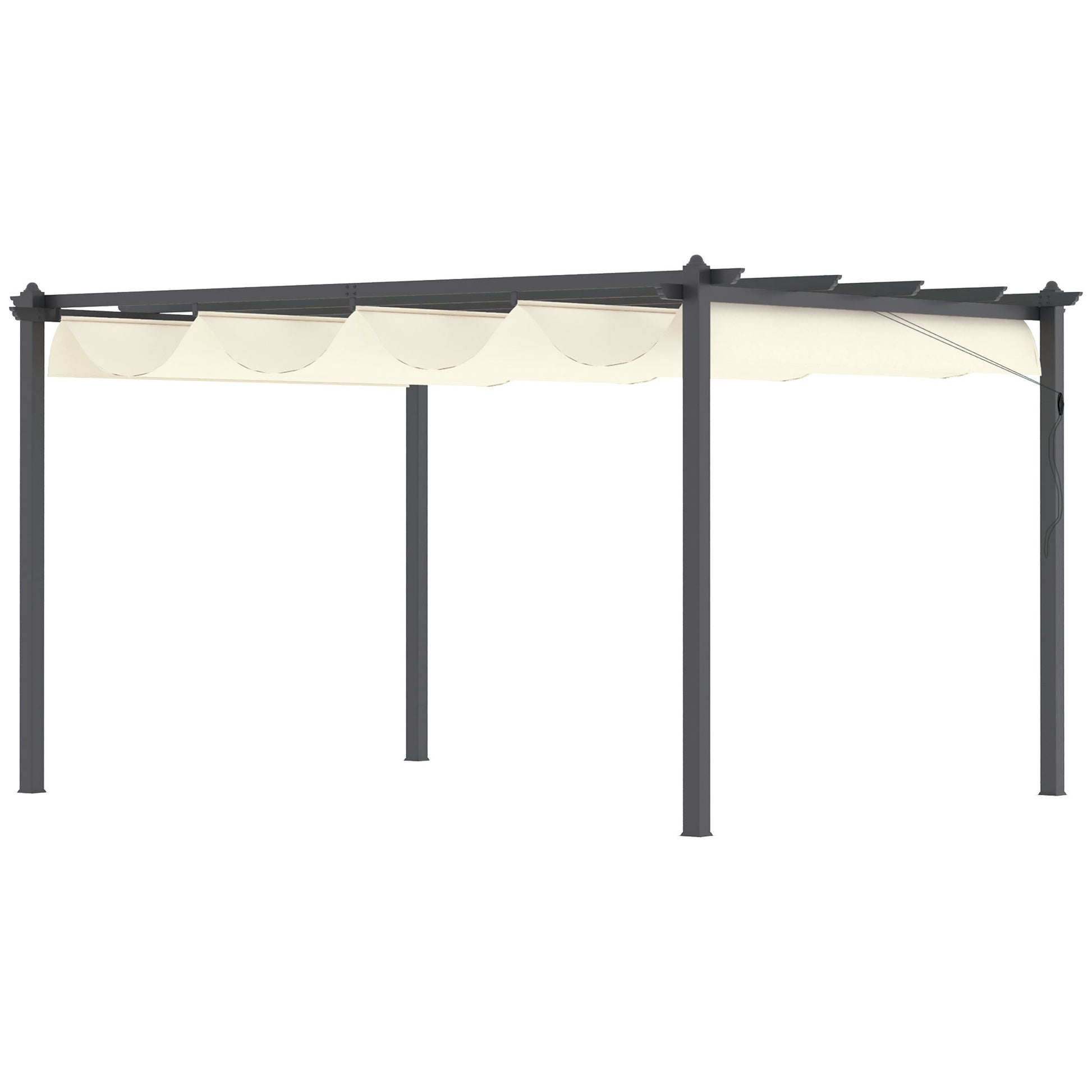 Outsunny Pérgola con Techo Retráctil Pérgola de Aluminio 4x3 m Cenador con Tela de Poliéster Resistente al Agua Pabellón para Jardín Patio Terraza Exterior Crema