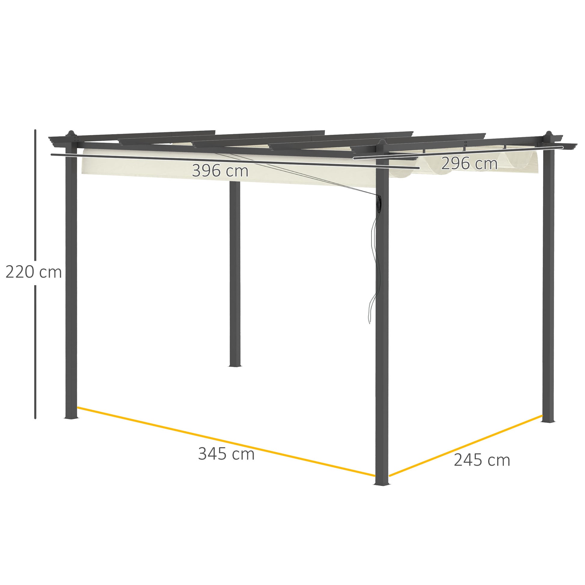 Outsunny Pérgola con Techo Retráctil Pérgola de Aluminio 4x3 m Cenador con Tela de Poliéster Resistente al Agua Pabellón para Jardín Patio Terraza Exterior Crema