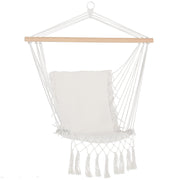 Outsunny Silla Colgante con Borlas Silla Columpio de Algodón Carga 120 kg Sillón Colgante Estilo Moderno para Interior y Exterior Blanco